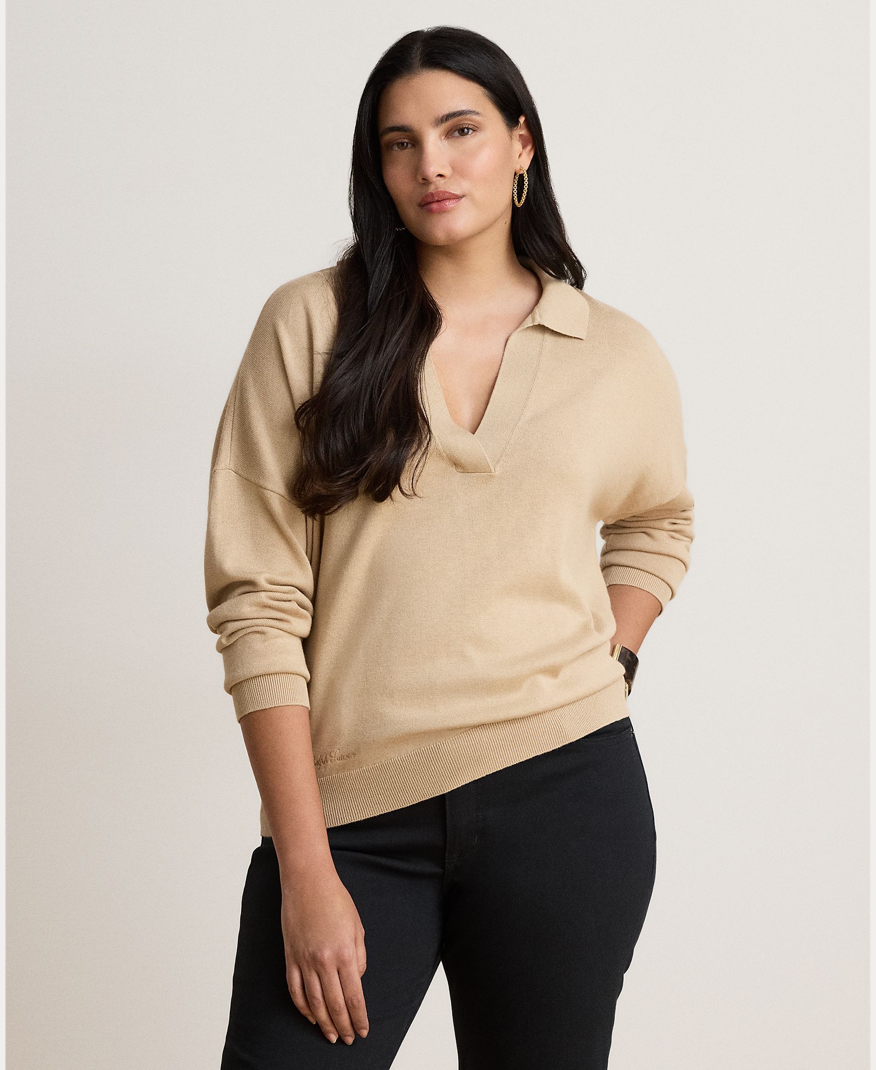 Camisola de Malha Tipo Polo de Algodão e Modal Bege-6