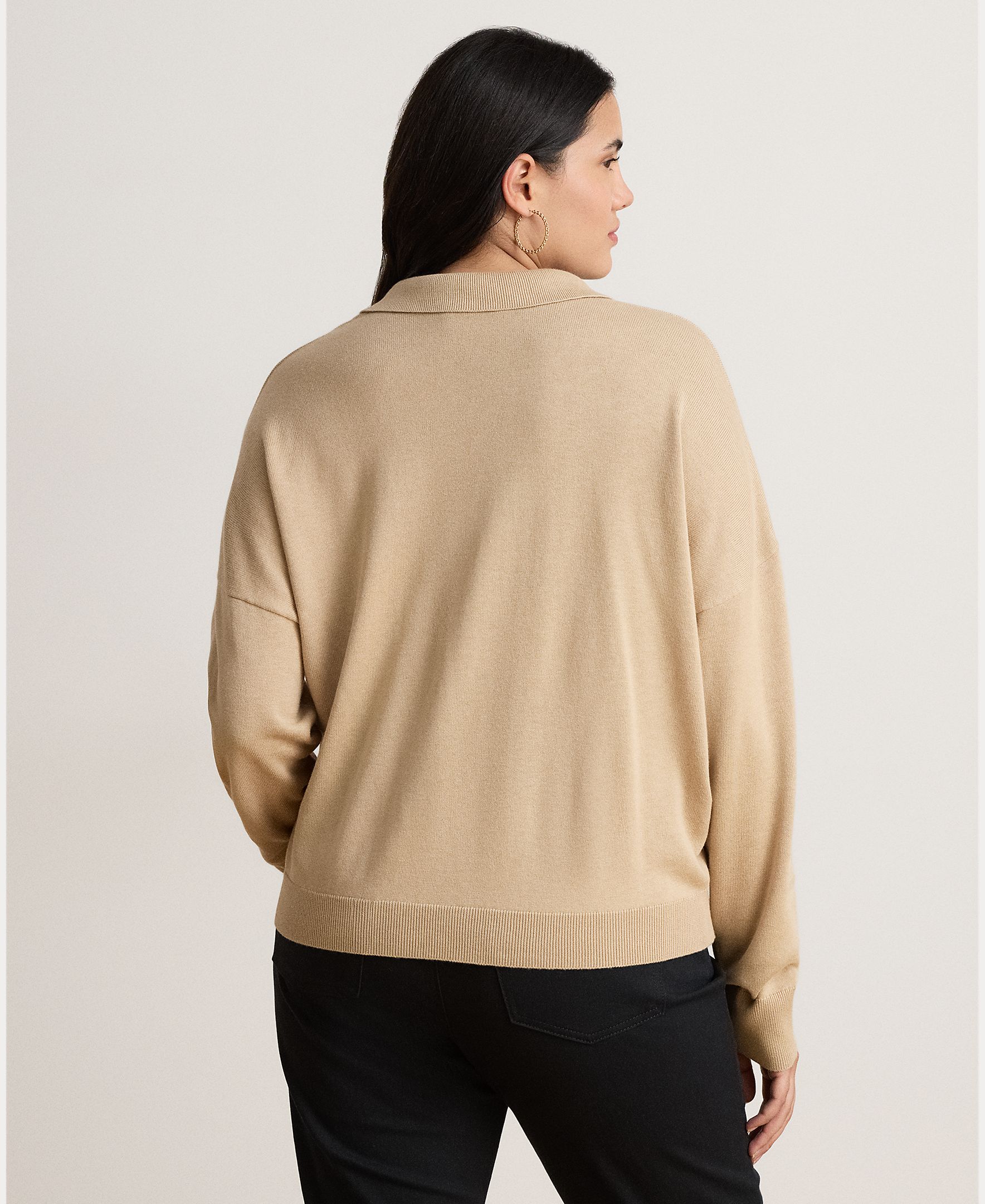 Camisola de Malha Tipo Polo de Algodão e Modal Bege-7