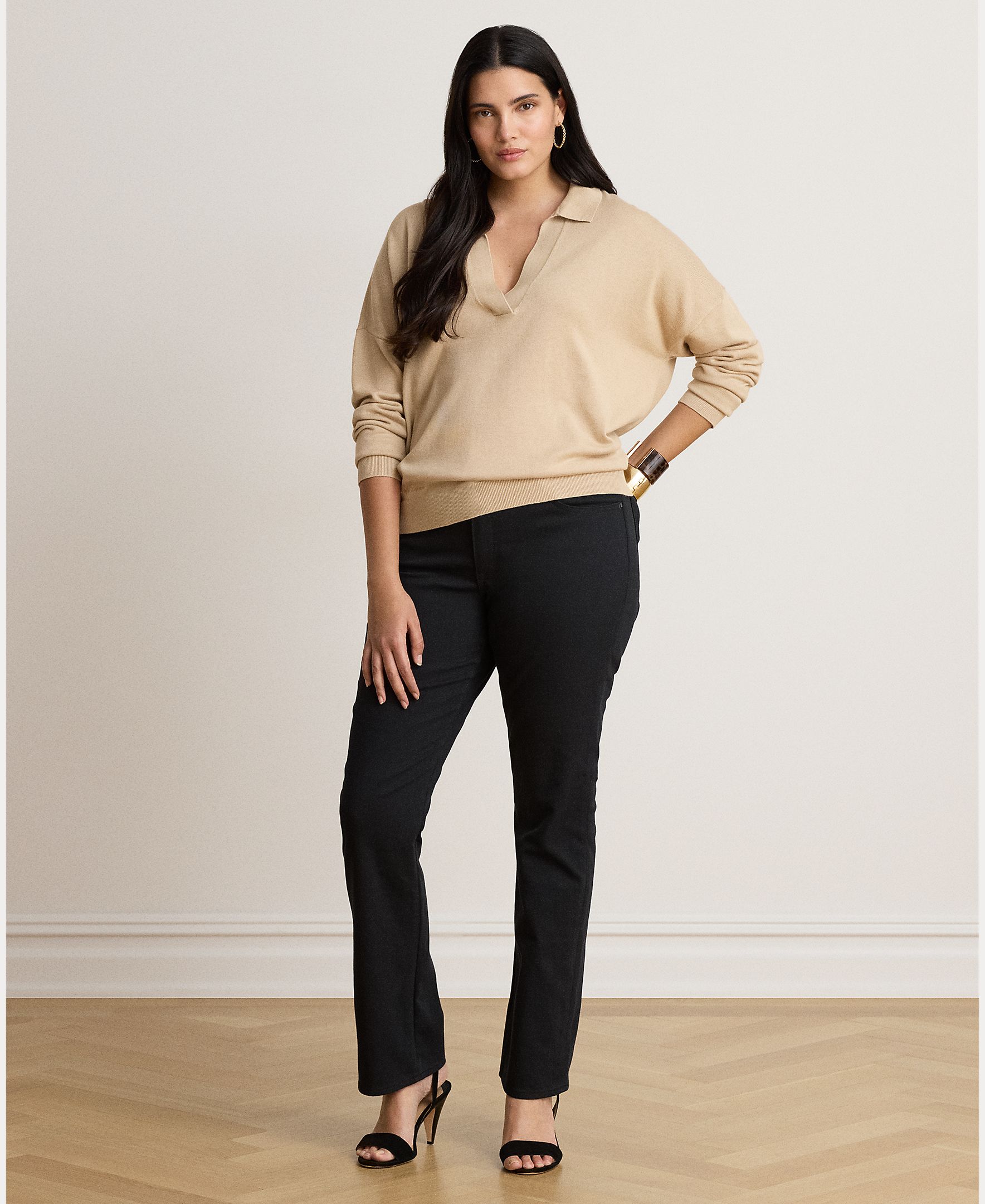 Camisola de Malha Tipo Polo de Algodão e Modal Bege-8