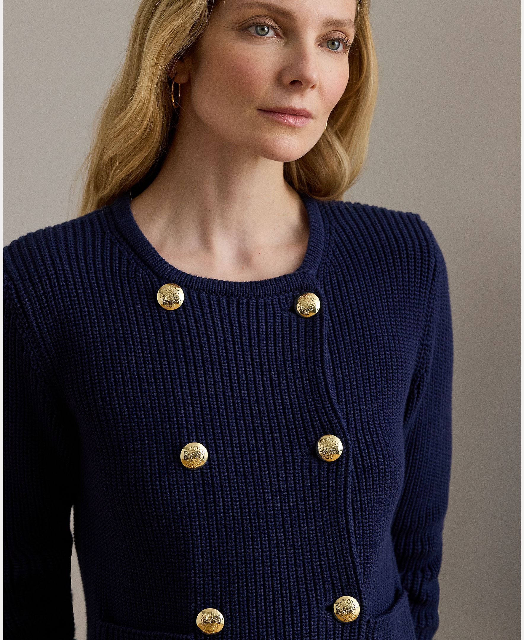 Cardigan com Botões e em Algodão Azul-marinho-3
