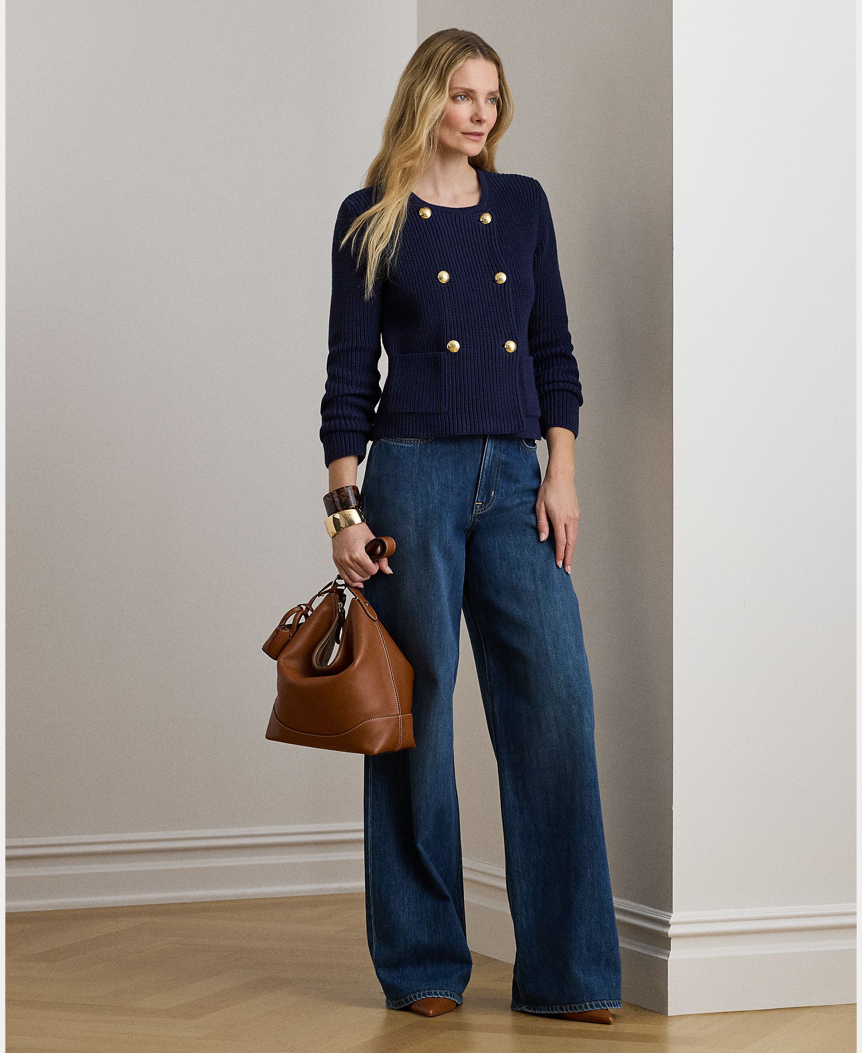 Cardigan com Botões e em Algodão Azul-marinho-5