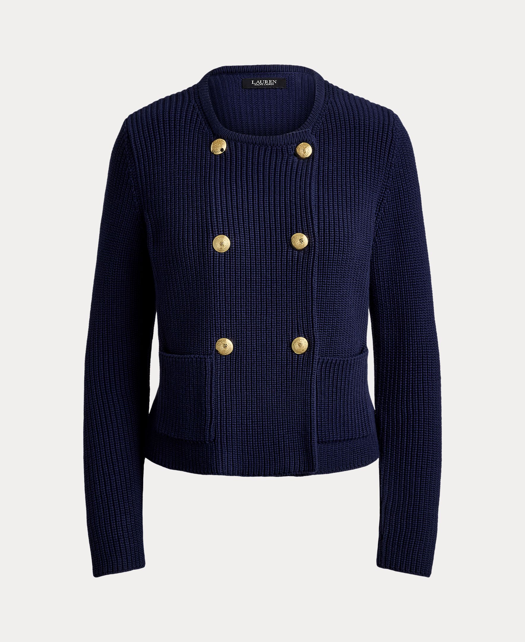 Cardigan com Botões e em Algodão Azul-marinho-4