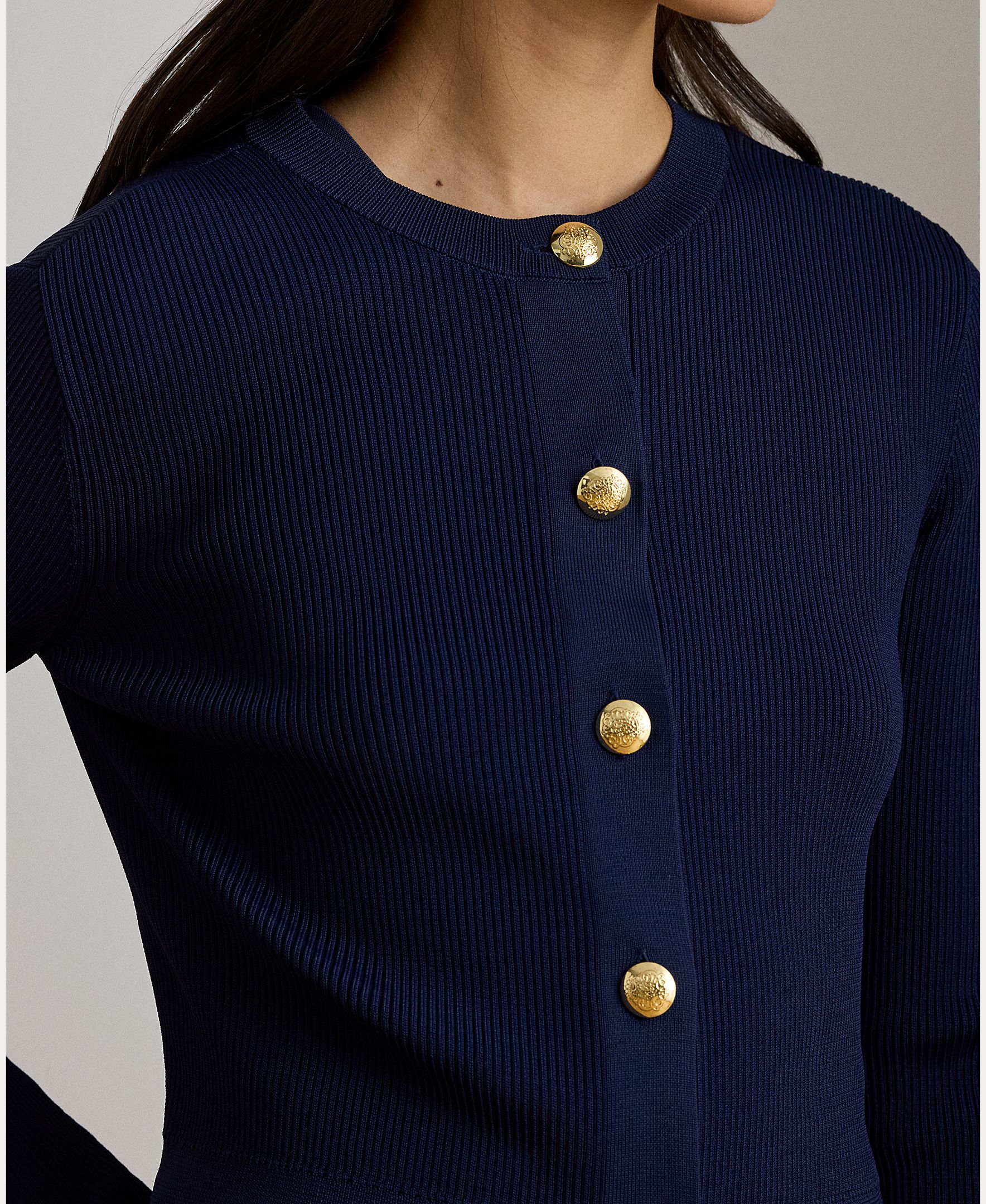 Cardigan Recortado de Malha Azul-marinho-3
