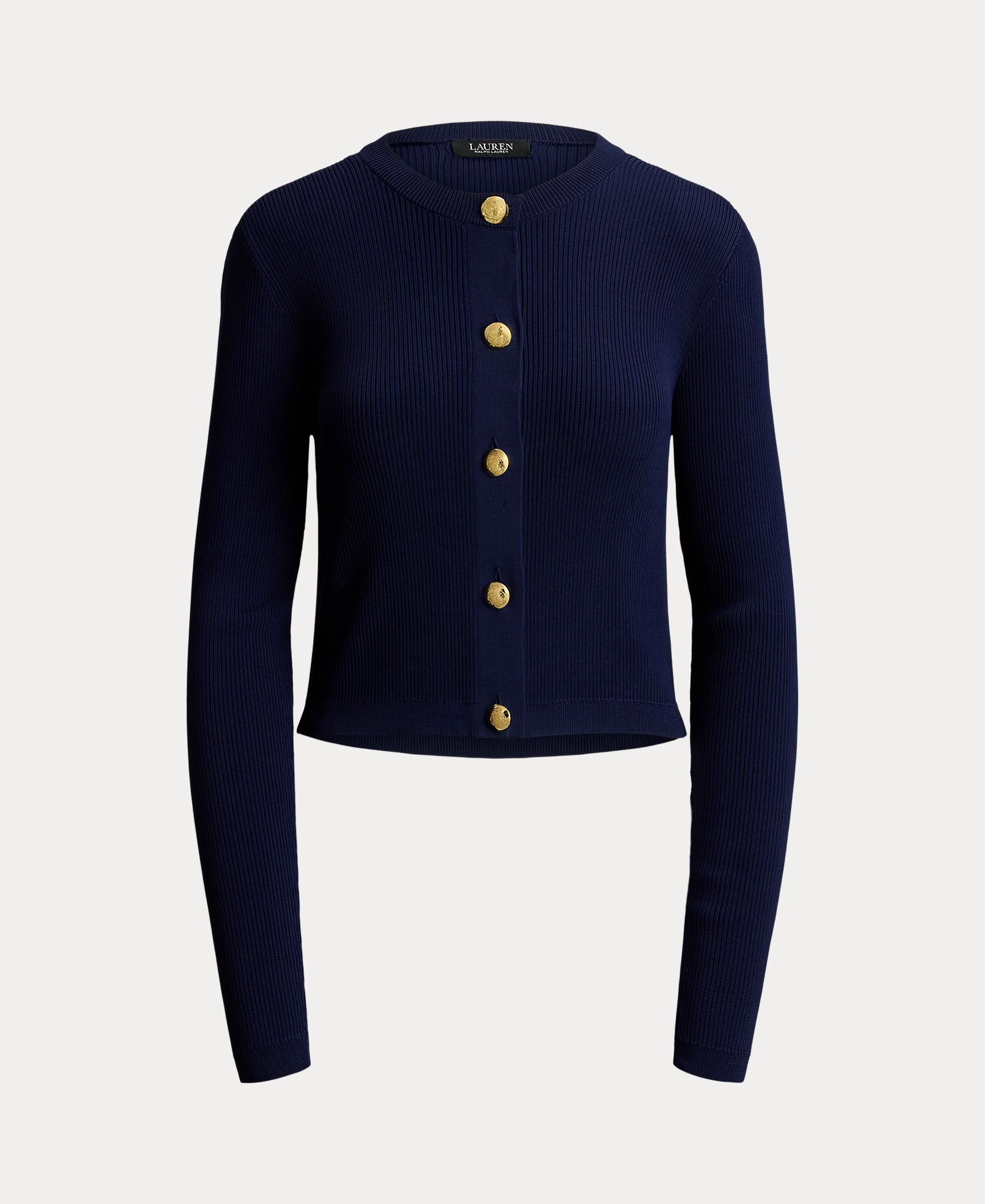 Cardigan Recortado de Malha Azul-marinho-5