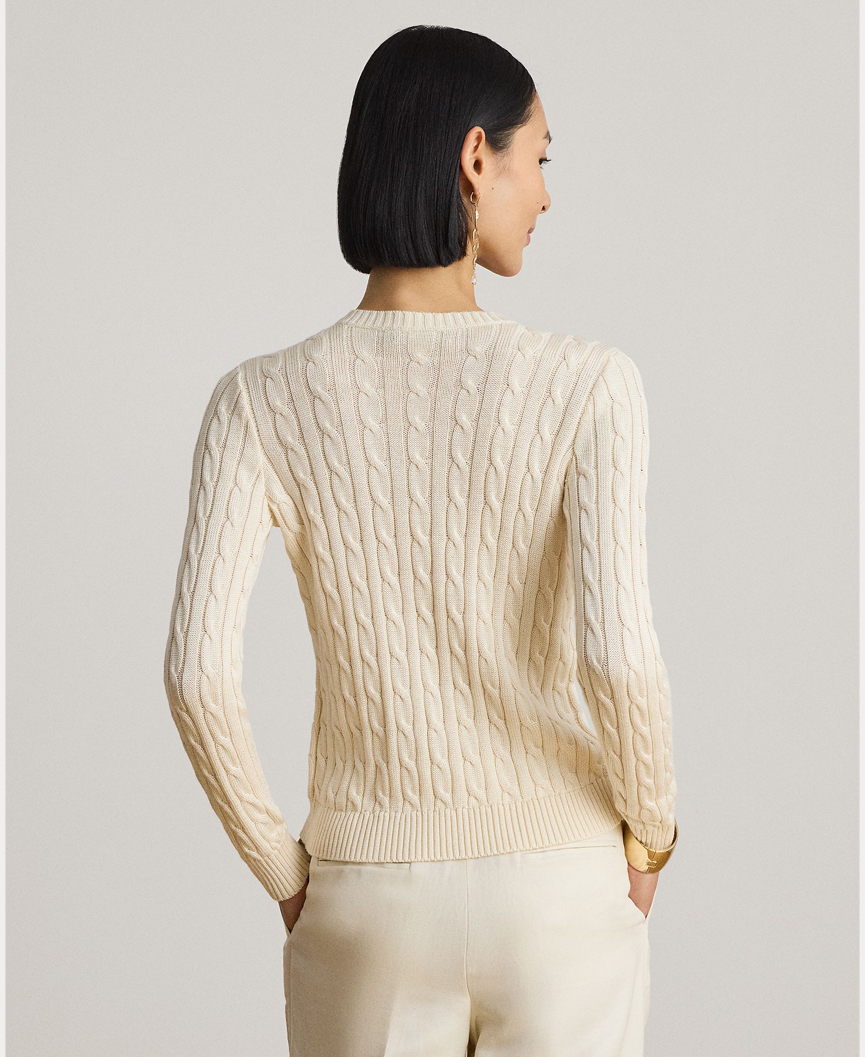 Cárdigan de mujer de algodón en punto de ochos - Lauren Ralph Lauren - Crema Crema-3