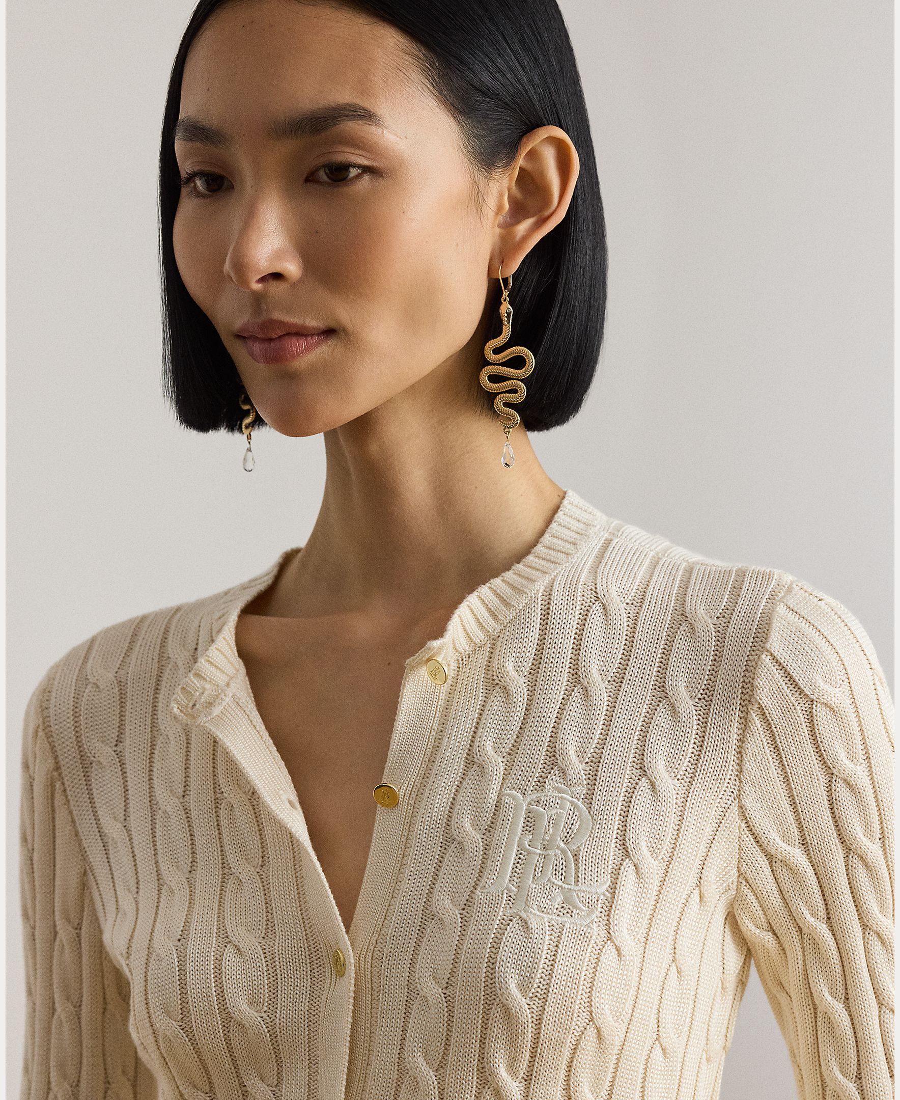 Cárdigan de mujer de algodón en punto de ochos - Lauren Ralph Lauren - Crema Crema-4