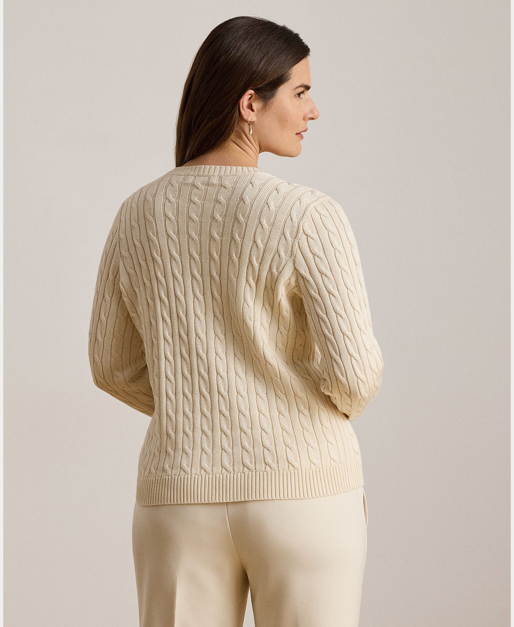 Cárdigan de mujer de algodón en punto de ochos - Lauren Ralph Lauren - Crema Crema-6