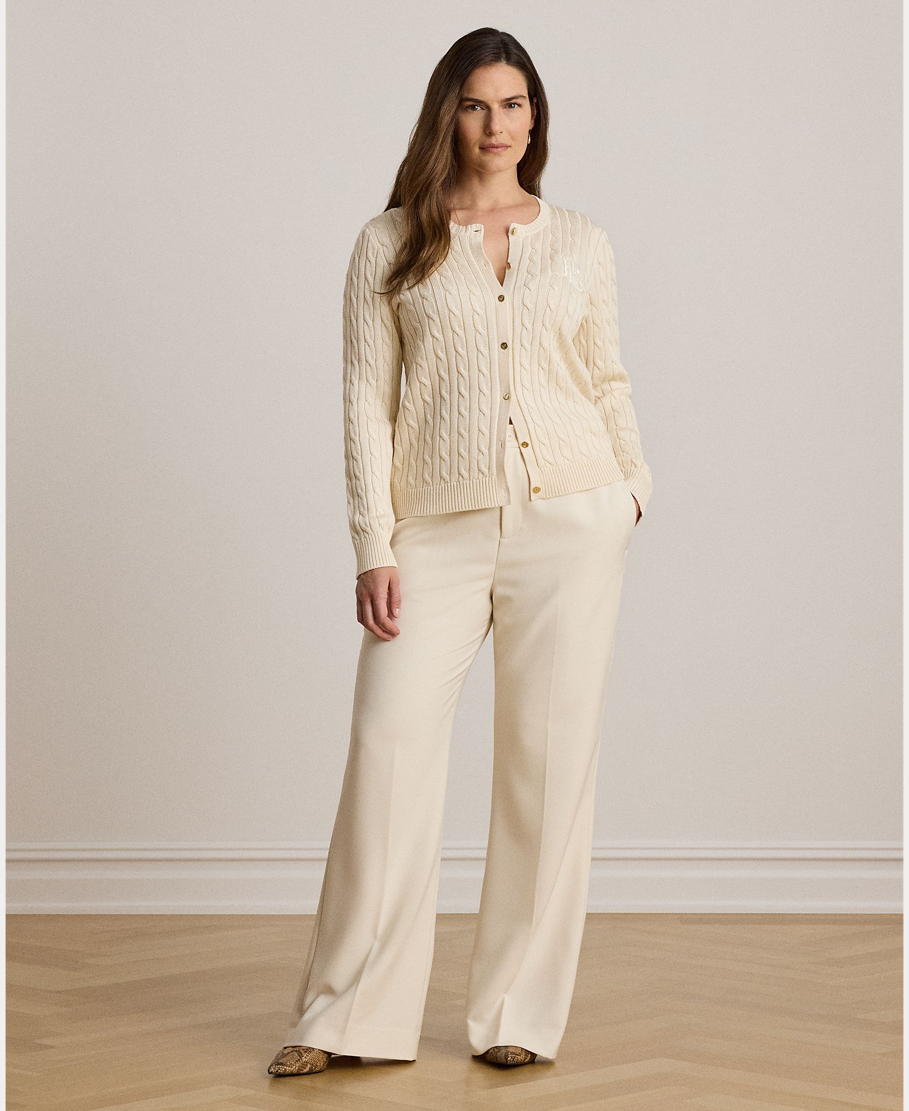 Cárdigan de mujer de algodón en punto de ochos - Lauren Ralph Lauren - Crema Crema-7