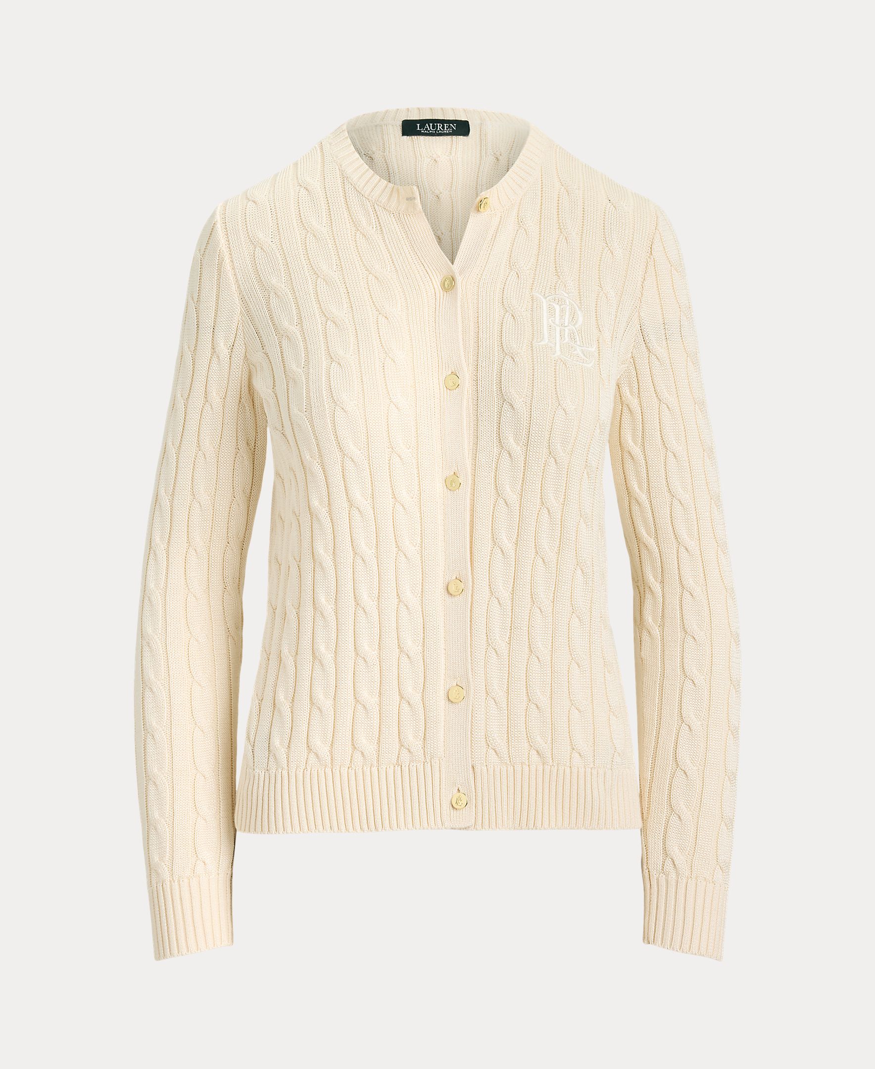 Cárdigan de mujer de algodón en punto de ochos - Lauren Ralph Lauren - Crema Crema-8