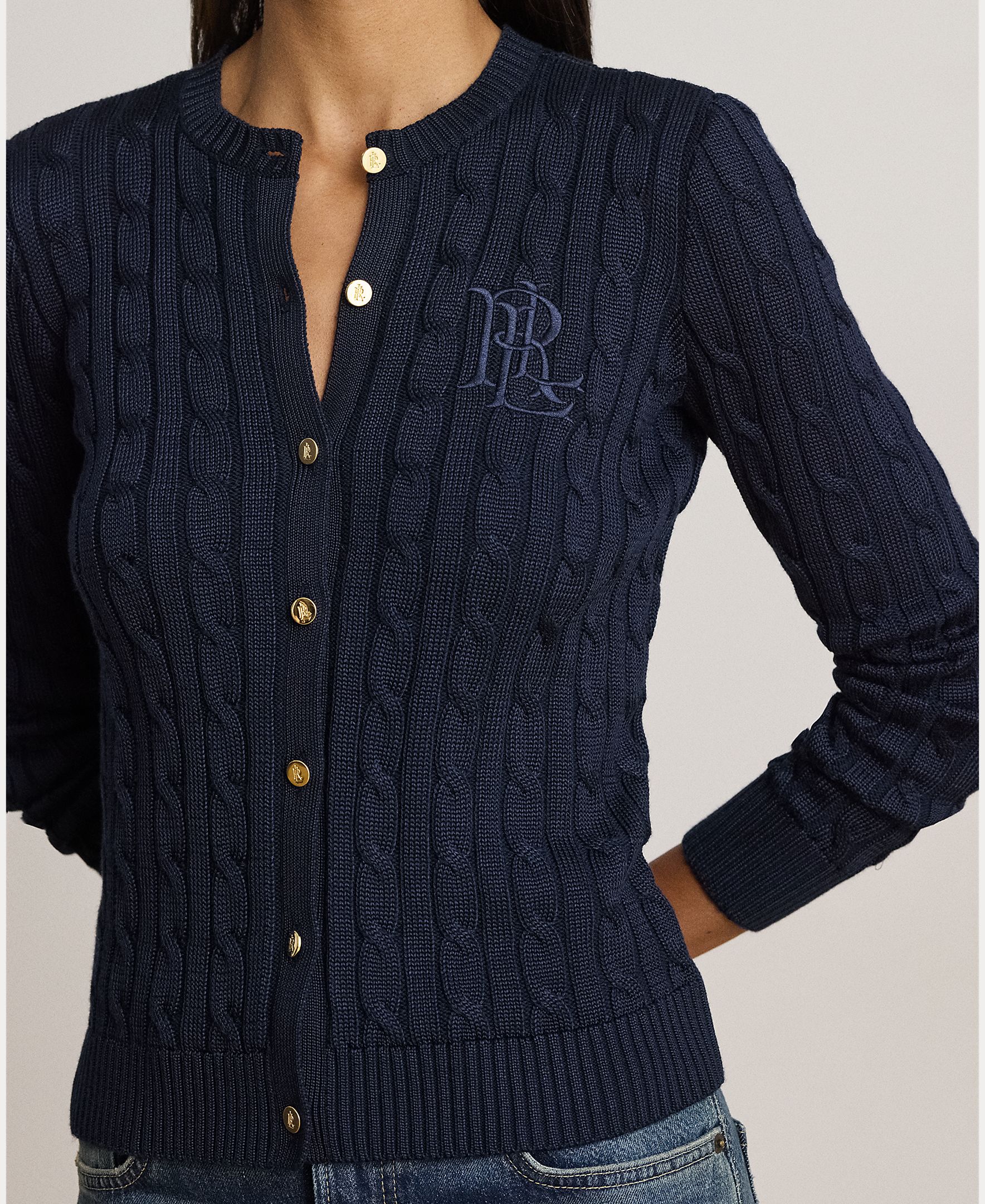 Cárdigan de mujer de algodón en punto de ochos - Lauren Ralph Lauren - Azul marino Azul marino-4