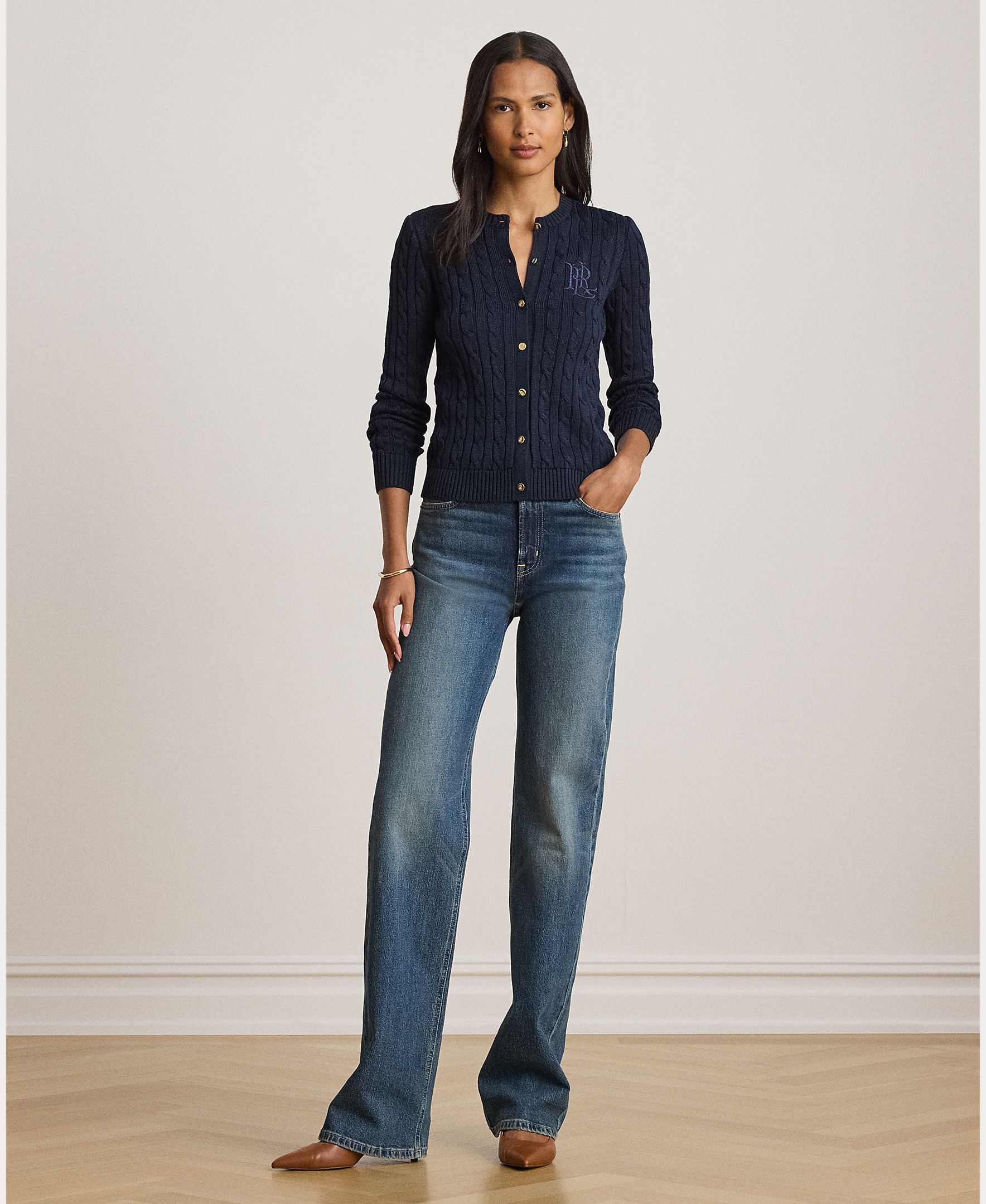 Cárdigan de mujer de algodón en punto de ochos - Lauren Ralph Lauren - Azul marino Azul marino-5