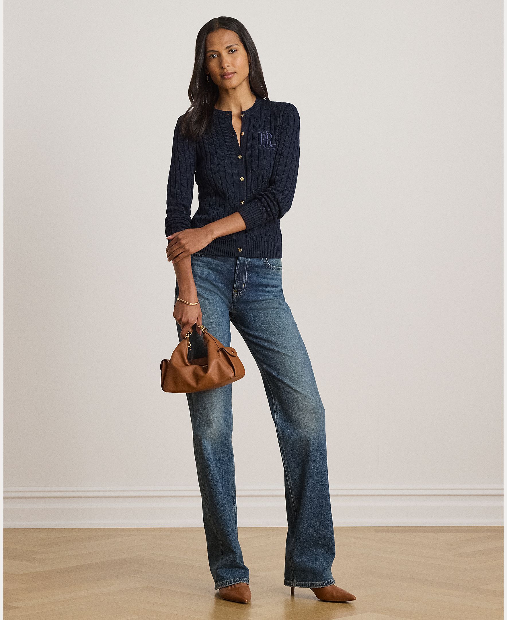 Cárdigan de mujer de algodón en punto de ochos - Lauren Ralph Lauren - Azul marino Azul marino-7