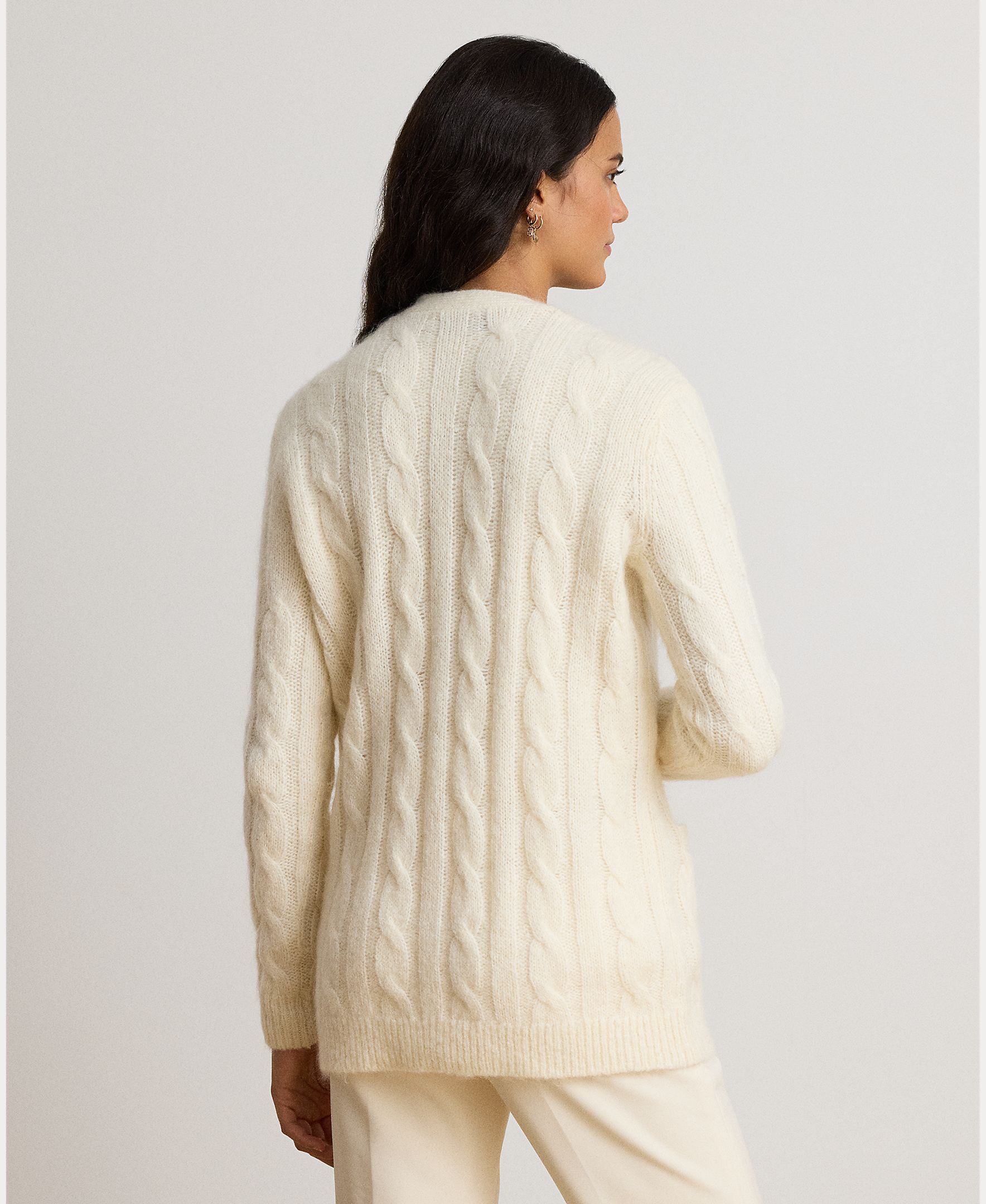 Cardigan de Malha do Cabo com Escudo Creme-3