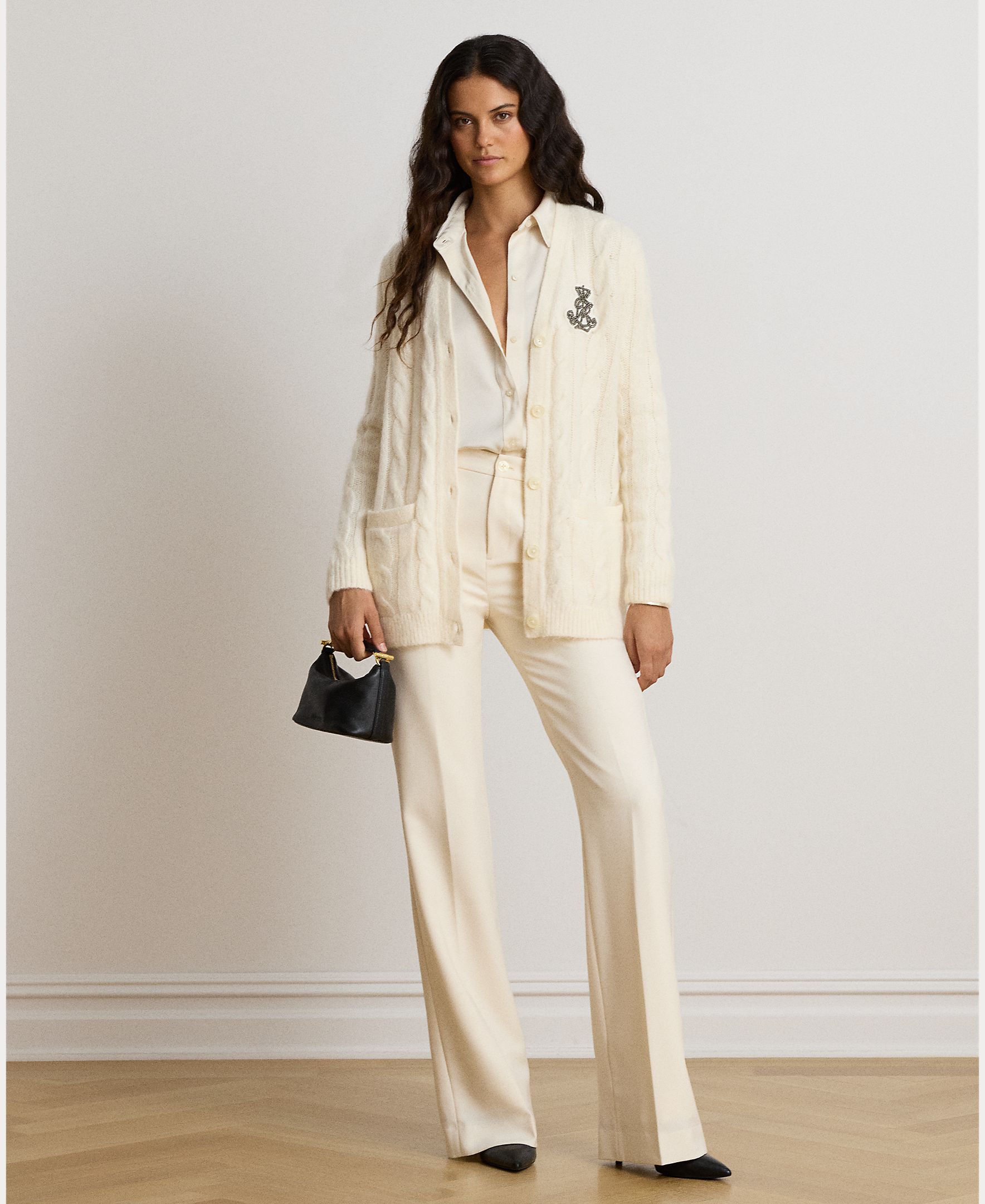 Cardigan de Malha do Cabo com Escudo Creme-5