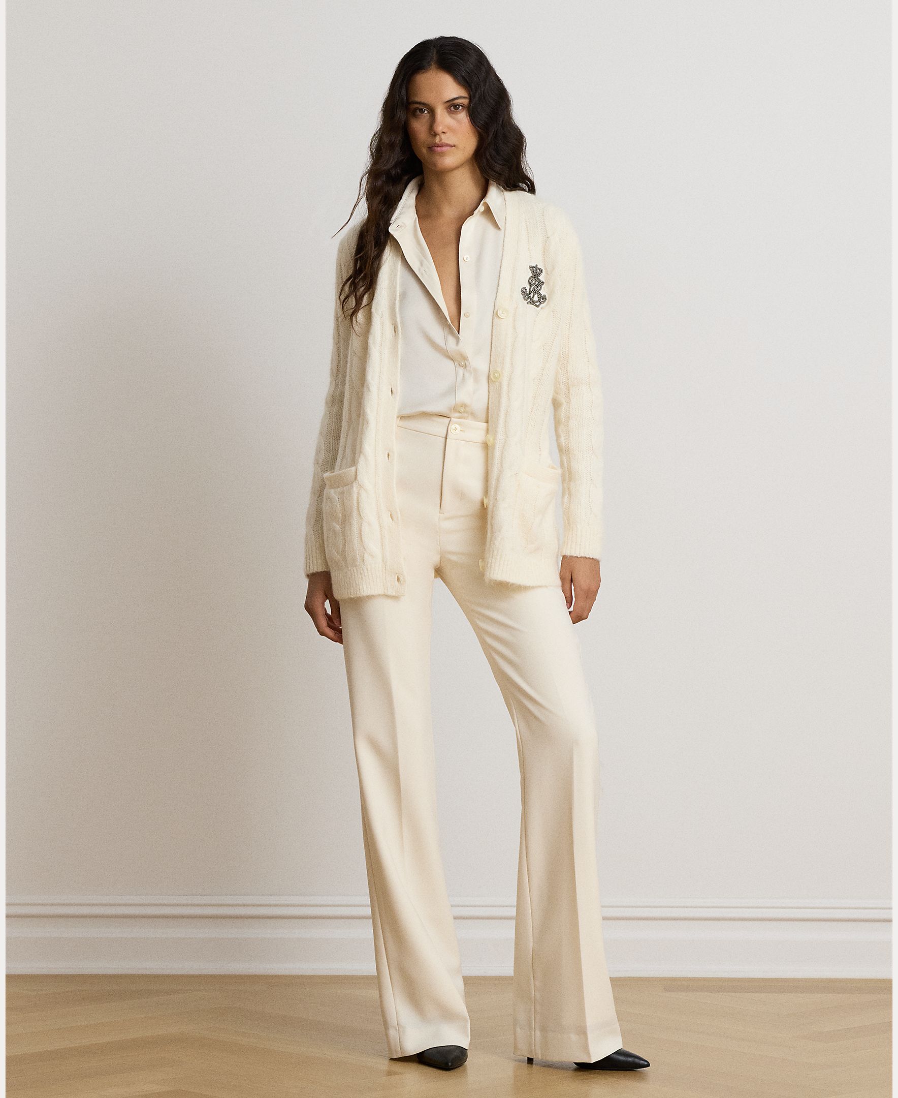 Cardigan de Malha do Cabo com Escudo Creme-7