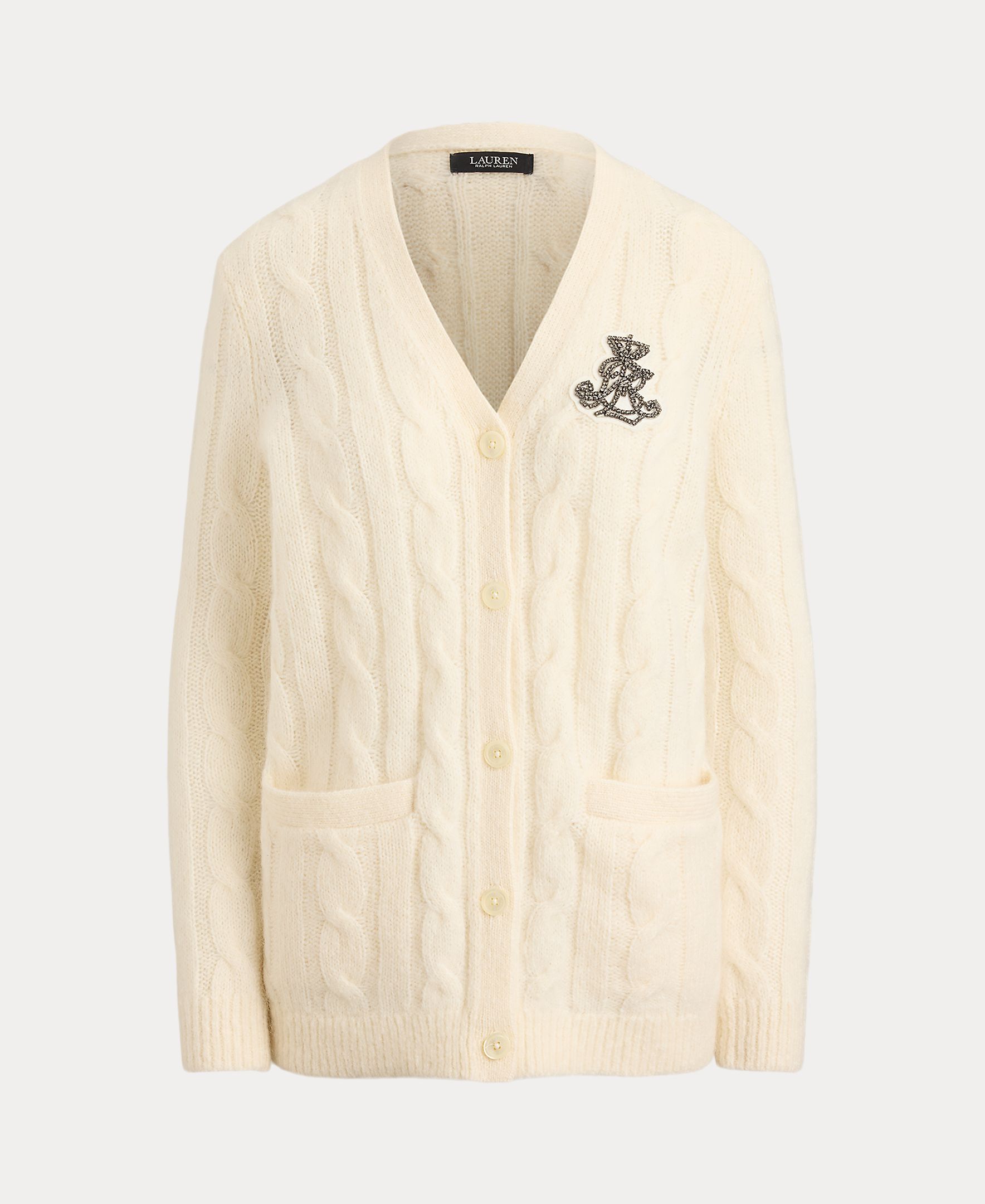 Cardigan de Malha do Cabo com Escudo Creme-6