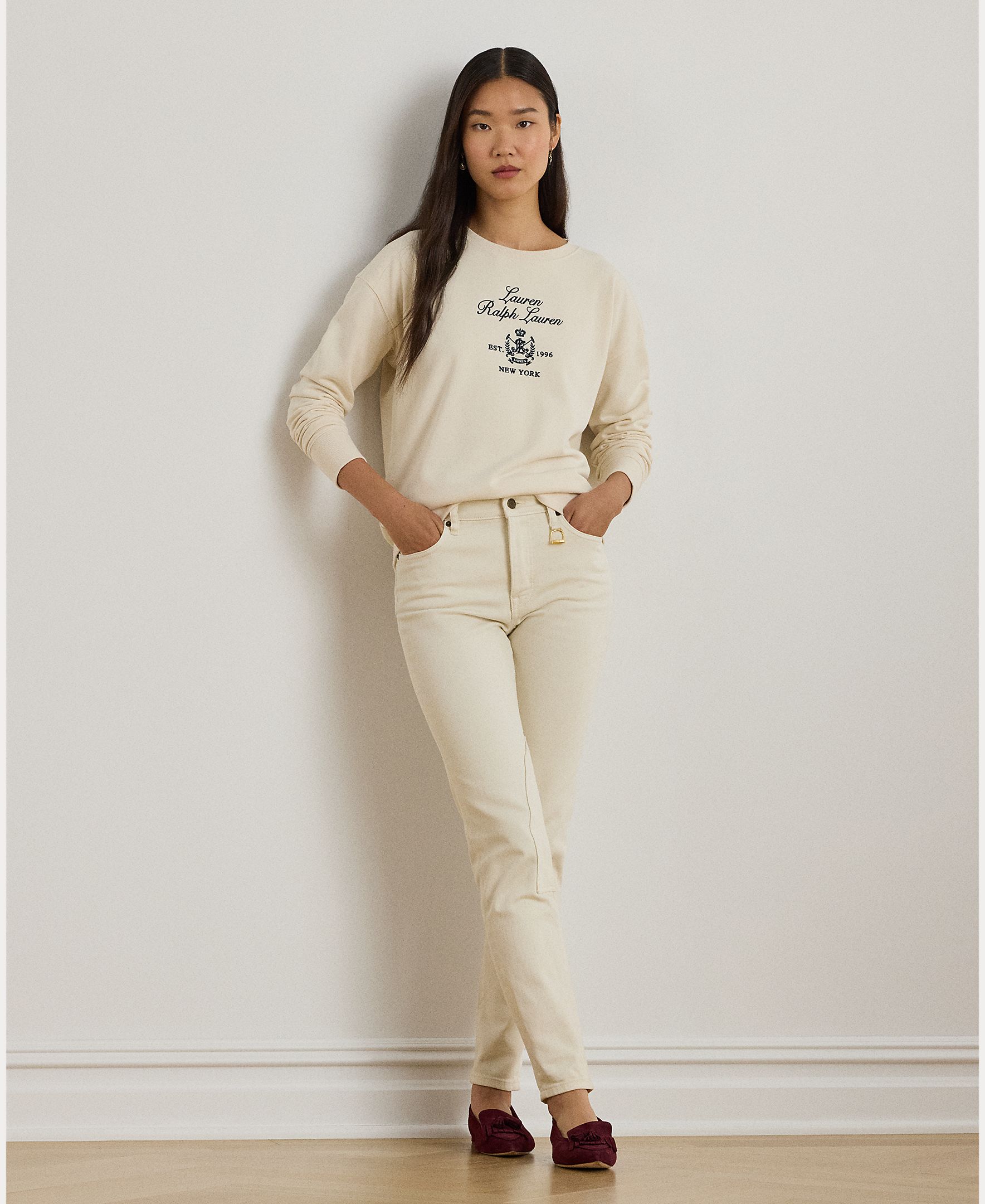 Camisola de mulher com manga comprida e decote redondo Creme-5