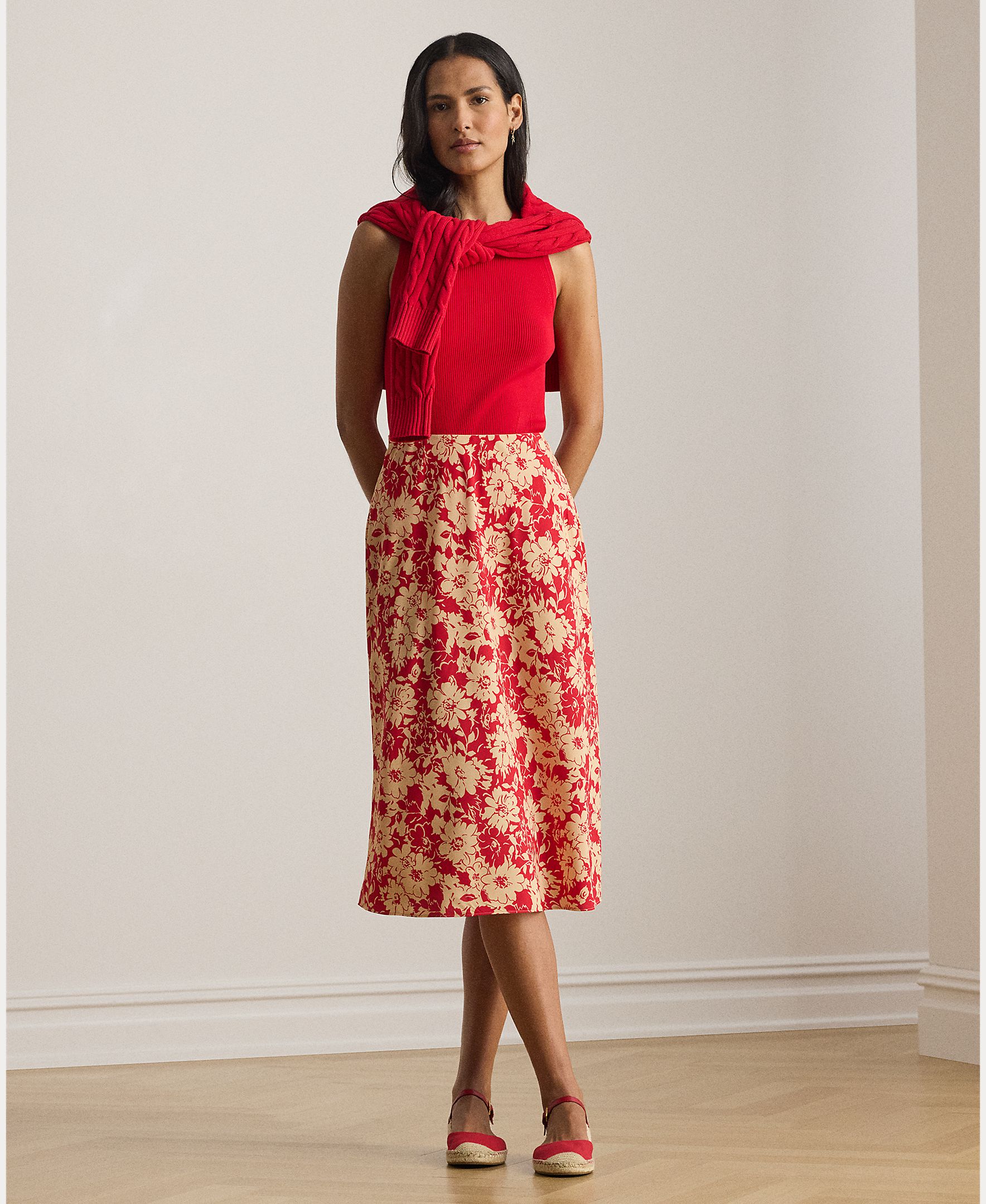 Lauren Ralph Lauren - Falda midi con corte evasé de flores.