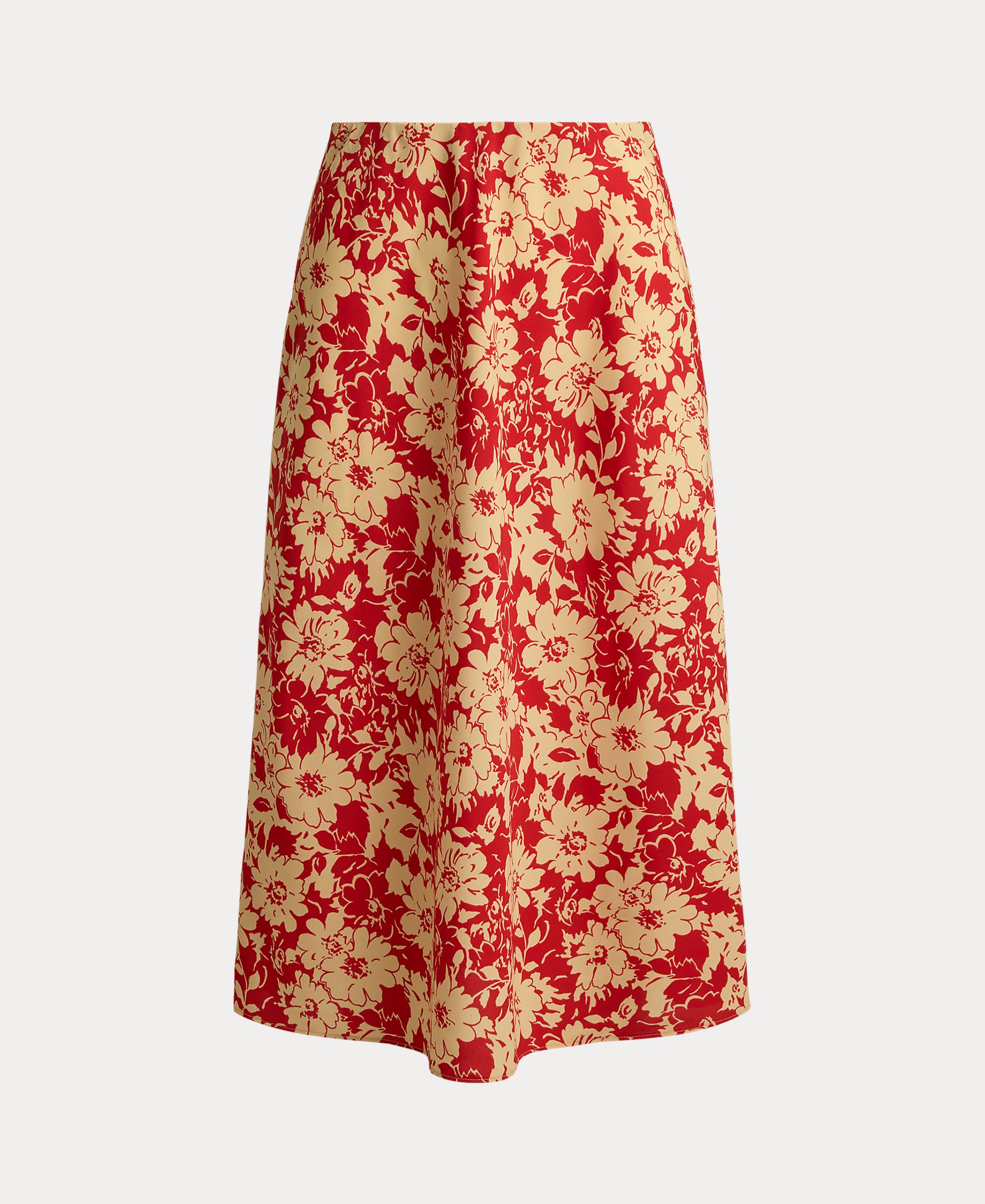 Saia Midi com Corte Evasê e Estampado Floral Vermelho-6