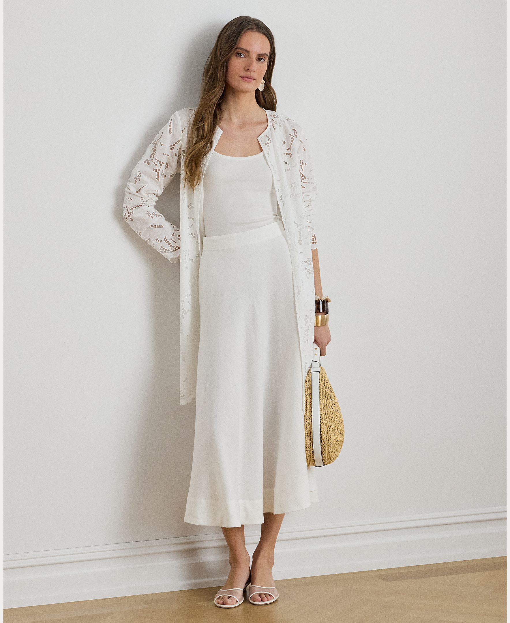 Lauren Ralph Lauren - Falda midi de corte evasé de lino.