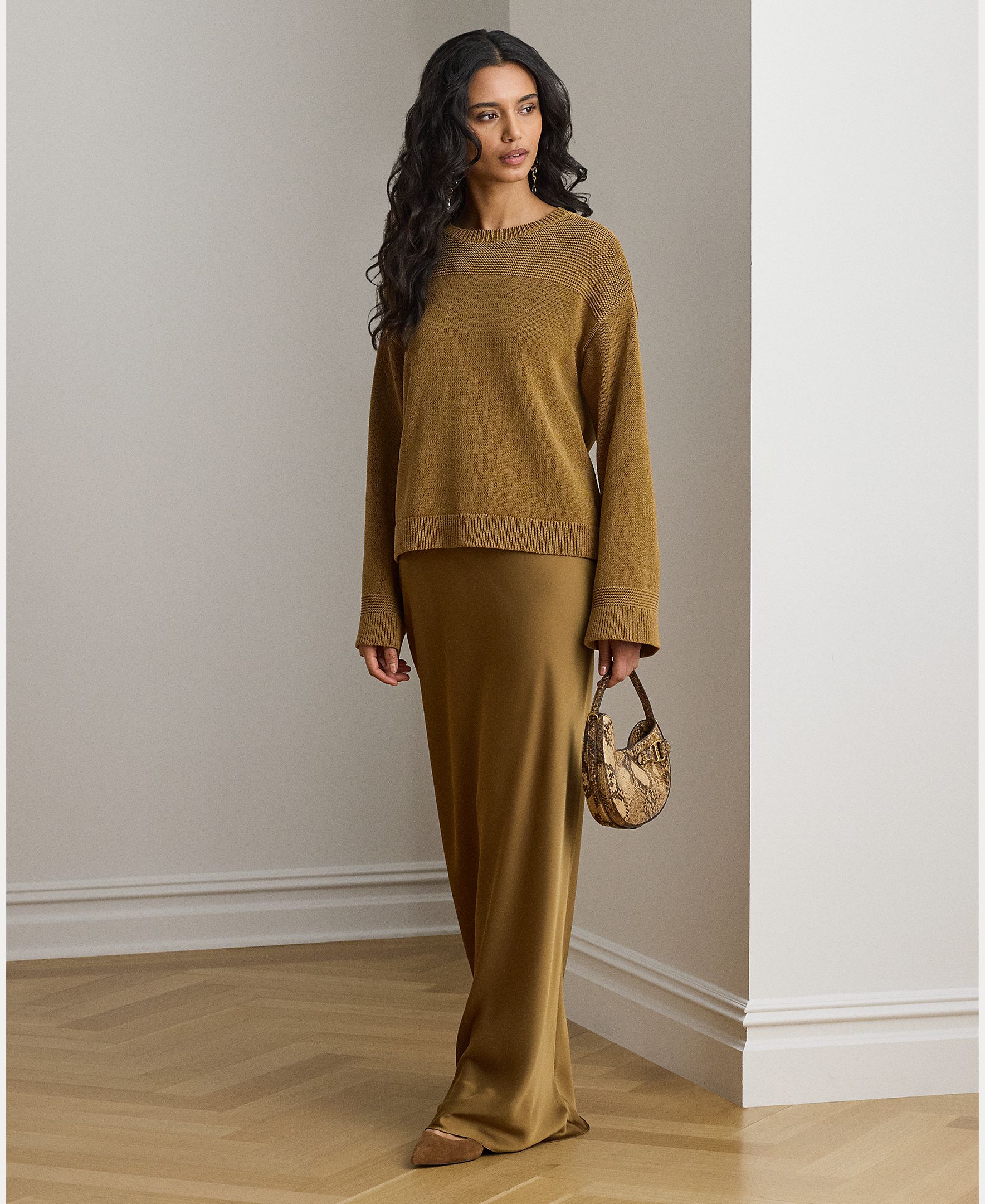 Lauren Ralph Lauren - Falda larga satinada lisa.