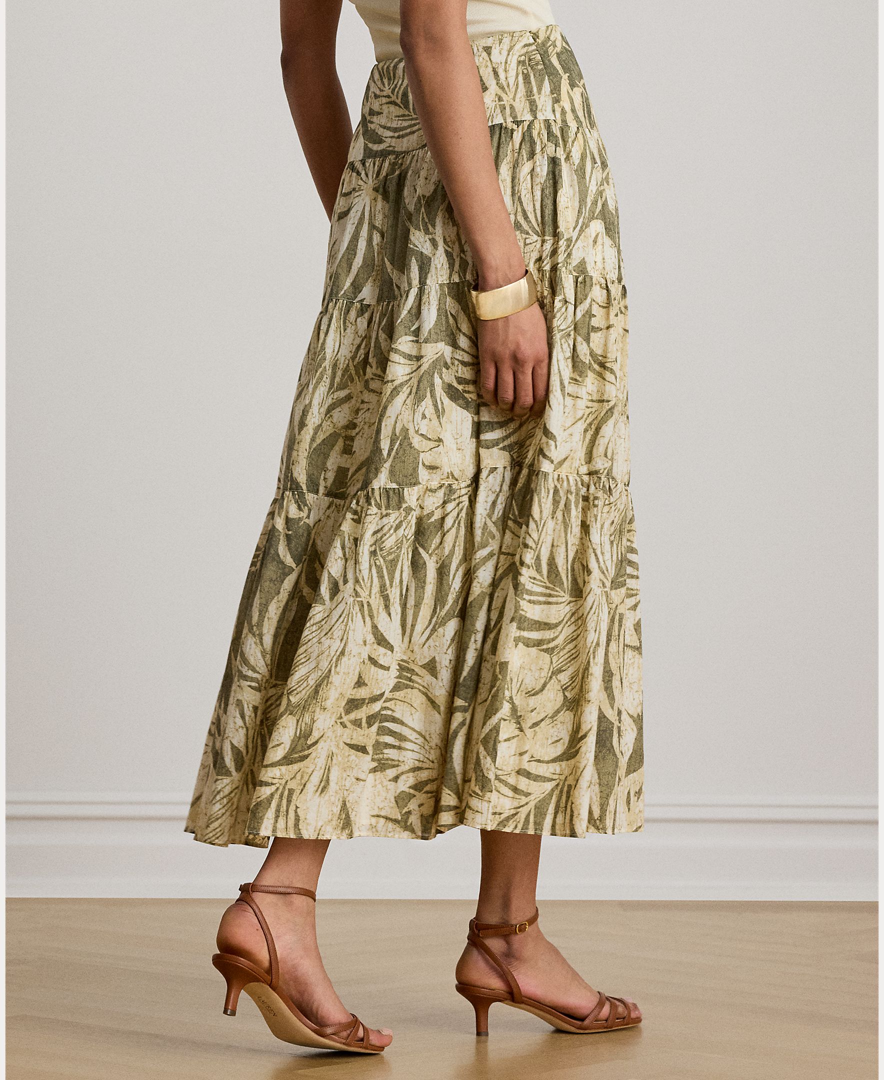 Saia Comprida de Algodão com Estampado Floral Caqui-4