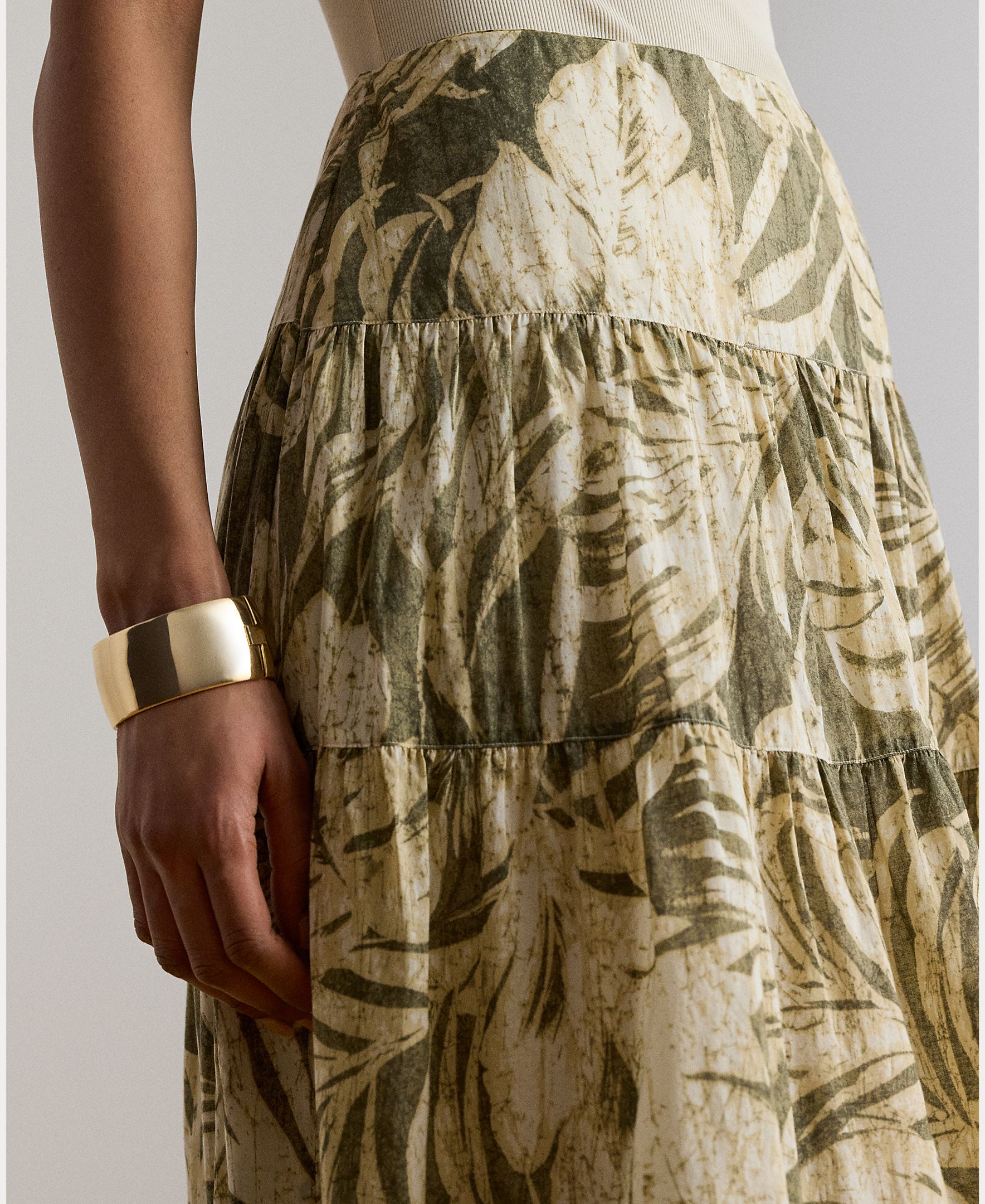 Saia Comprida de Algodão com Estampado Floral Caqui-5