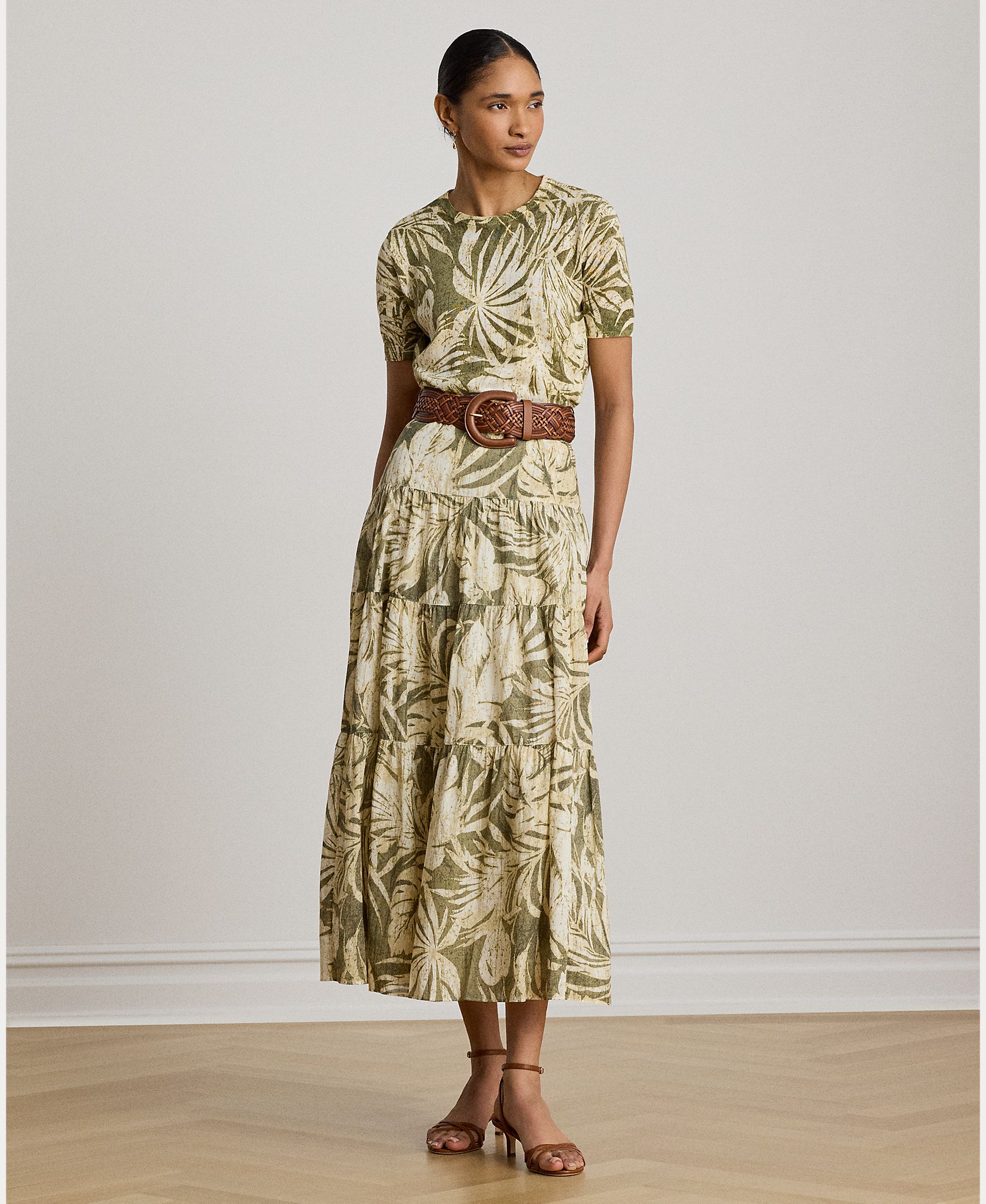Saia Comprida de Algodão com Estampado Floral Caqui-6