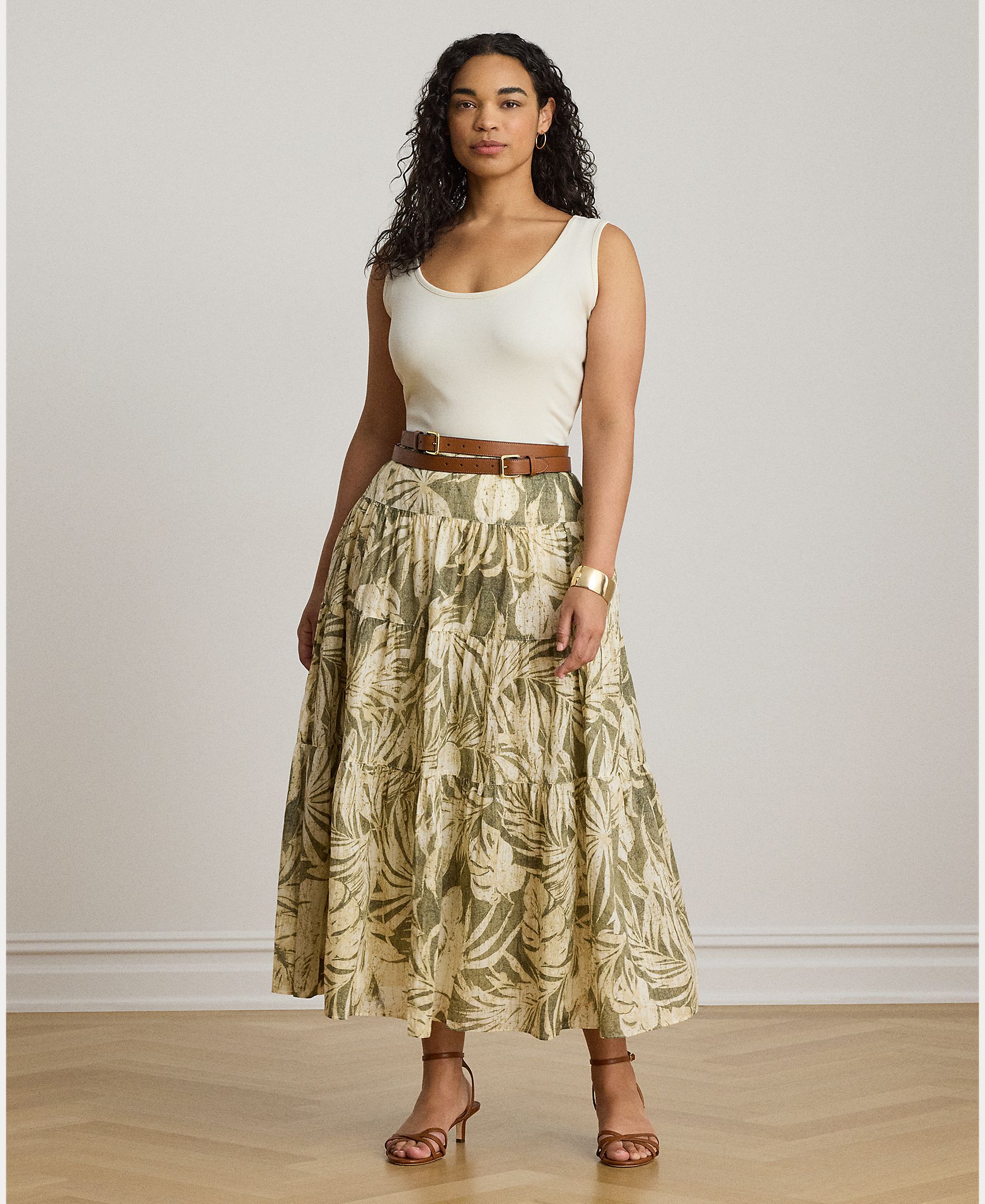 Saia Comprida de Algodão com Estampado Floral Caqui-7