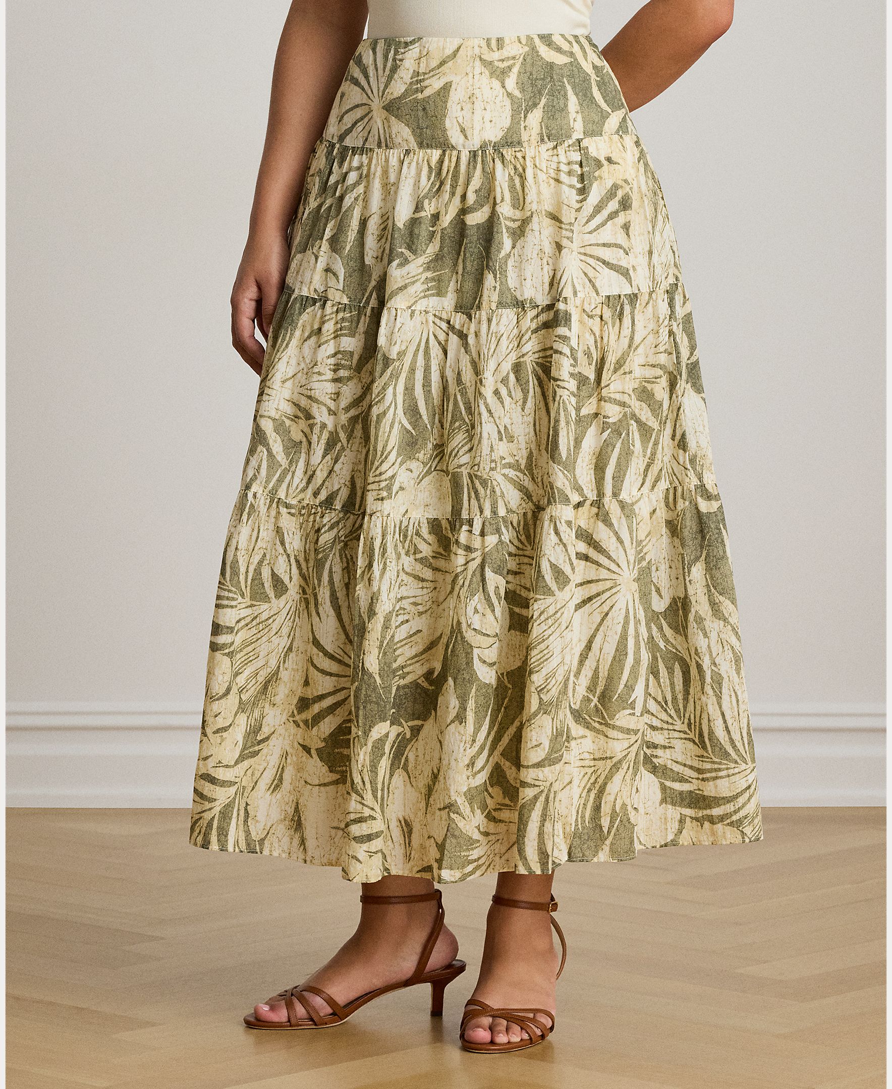 Saia Comprida de Algodão com Estampado Floral Caqui-8