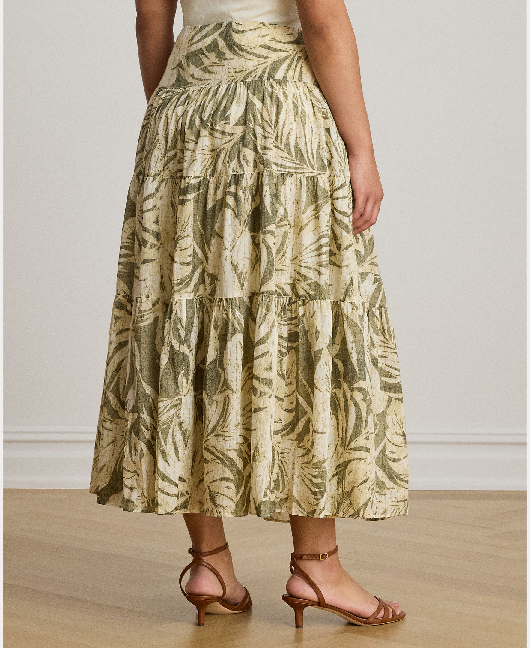Saia Comprida de Algodão com Estampado Floral Caqui-9