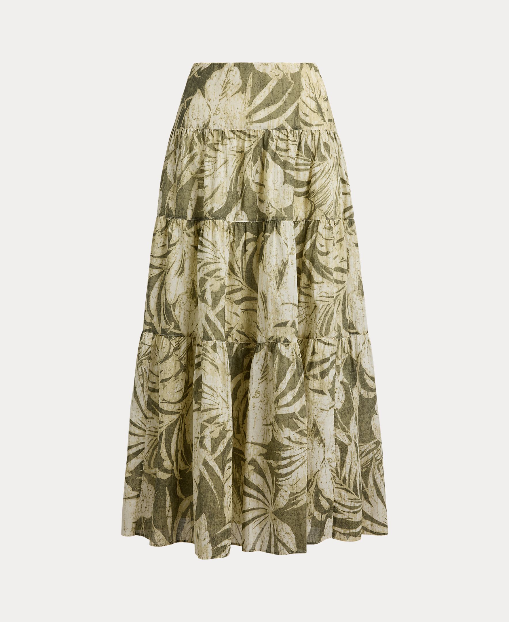 Saia Comprida de Algodão com Estampado Floral Caqui-10