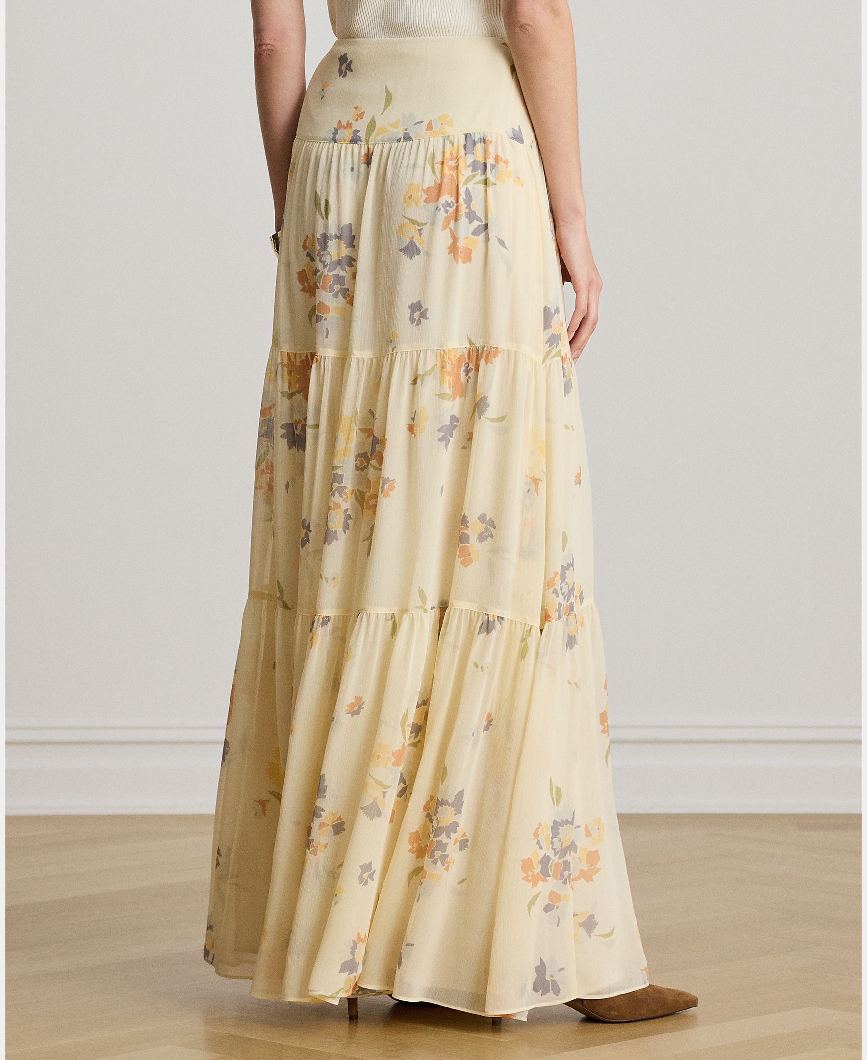 Saia Evasê Comprida com Estampado Floral Creme-4