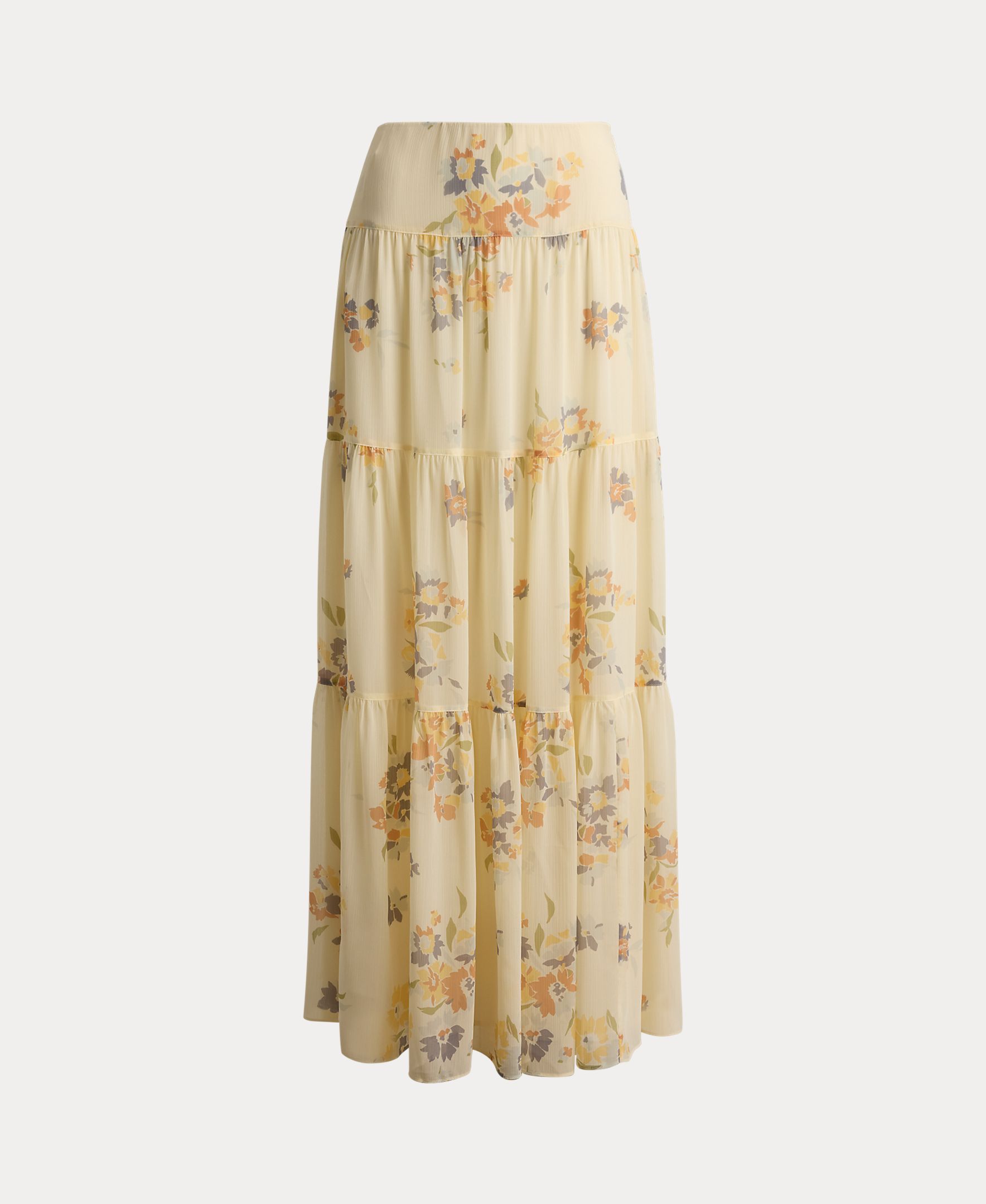 Saia Evasê Comprida com Estampado Floral Creme-7