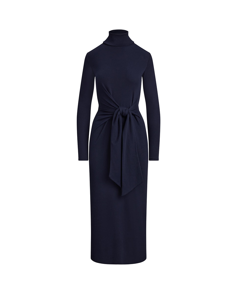 Vestido Midi de Gola Alta com Nó Azul-marinho-6