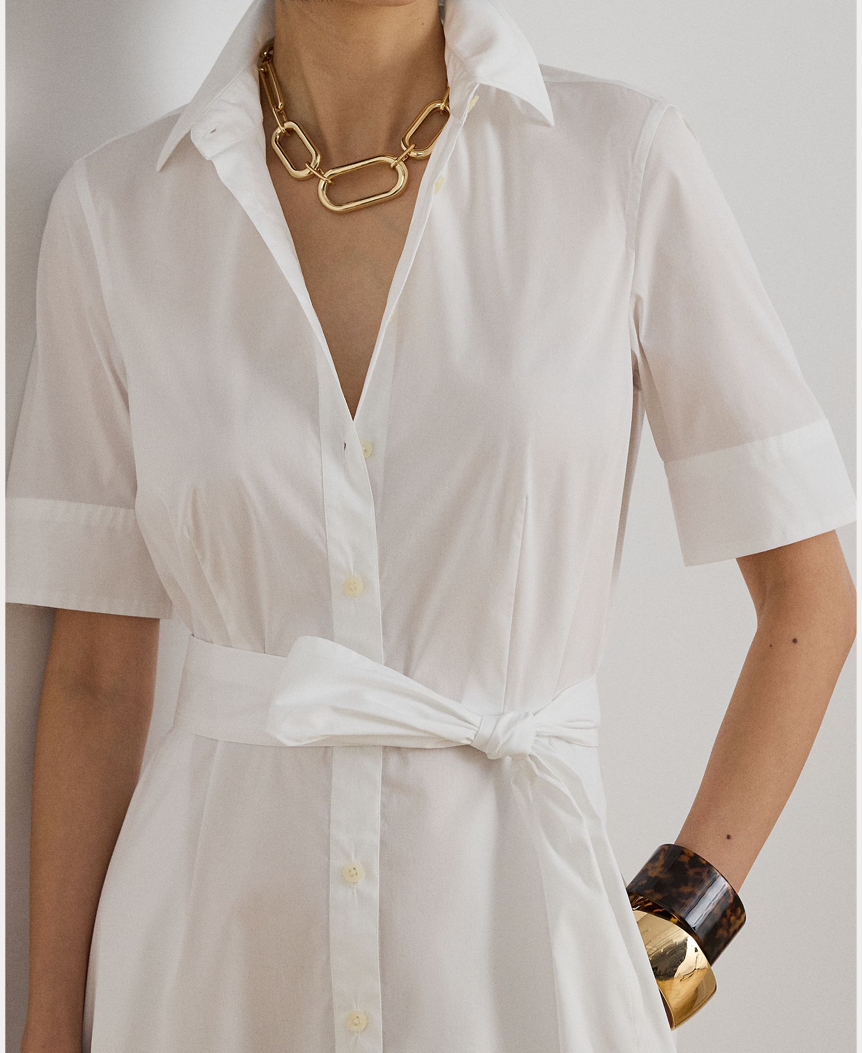 Vestido camiseiro de manga curta Branco-3