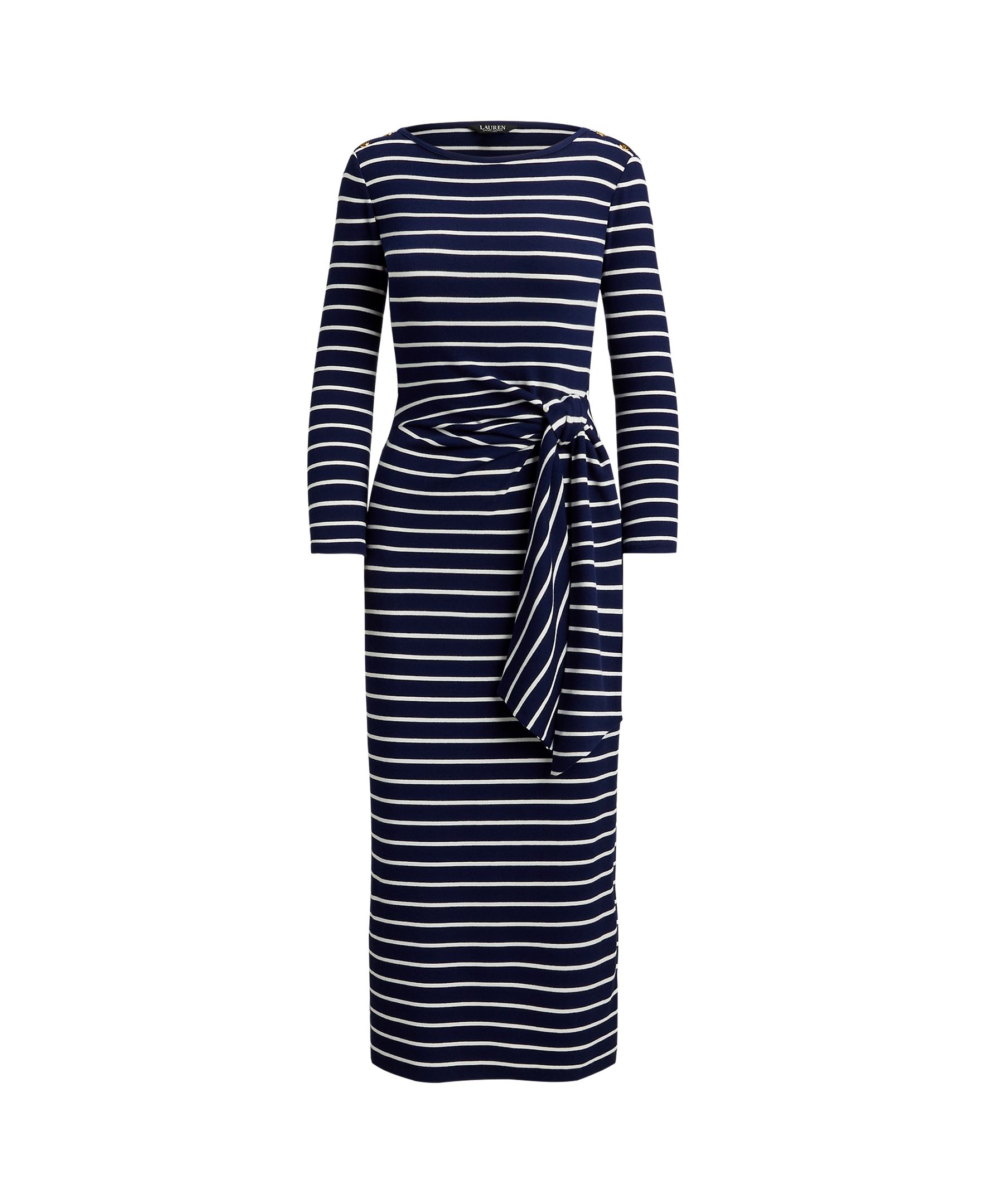 Vestido Midi Estampado com Decote à Barco Azul-5