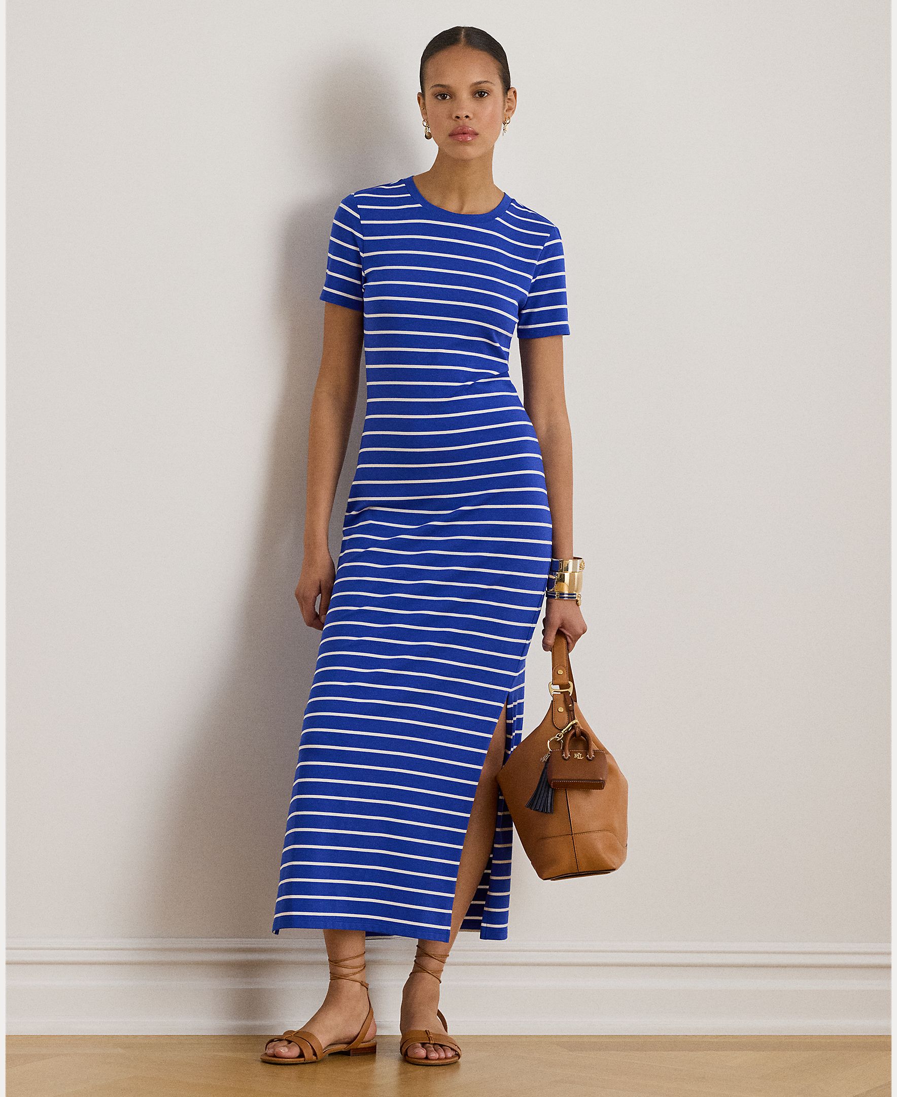 Vestido Midi de Manga Curta Estampado Azul-1