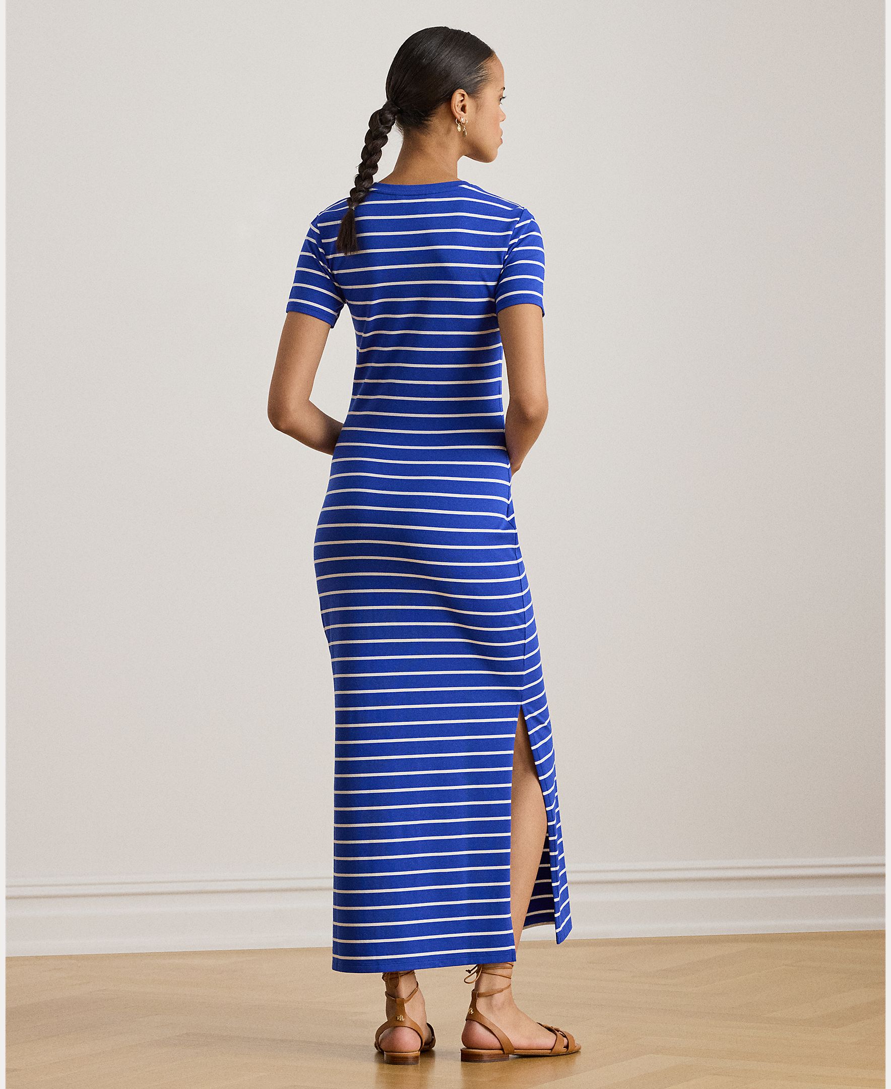 Vestido Midi de Manga Curta Estampado Azul-2