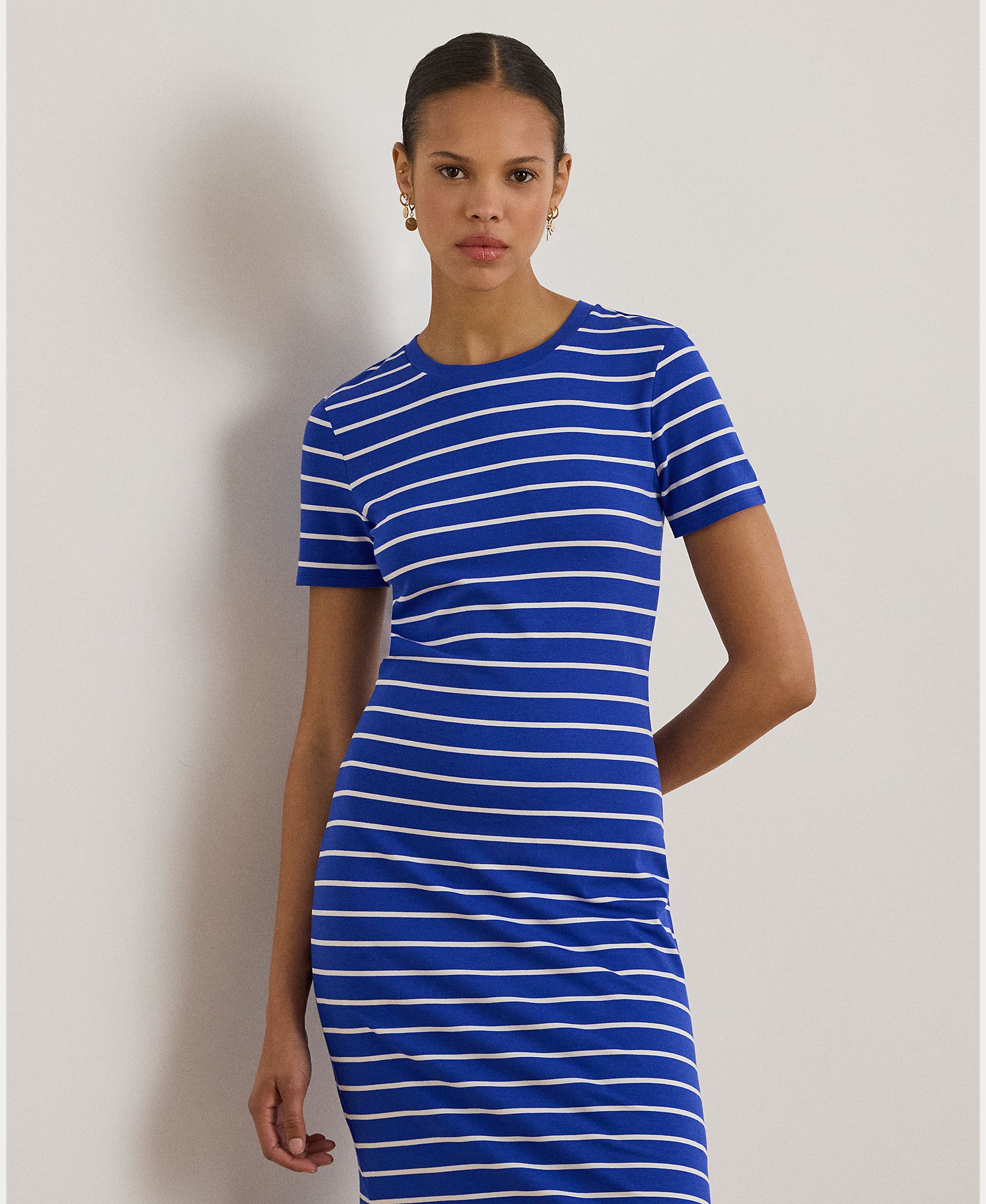 Vestido Midi de Manga Curta Estampado Azul-4