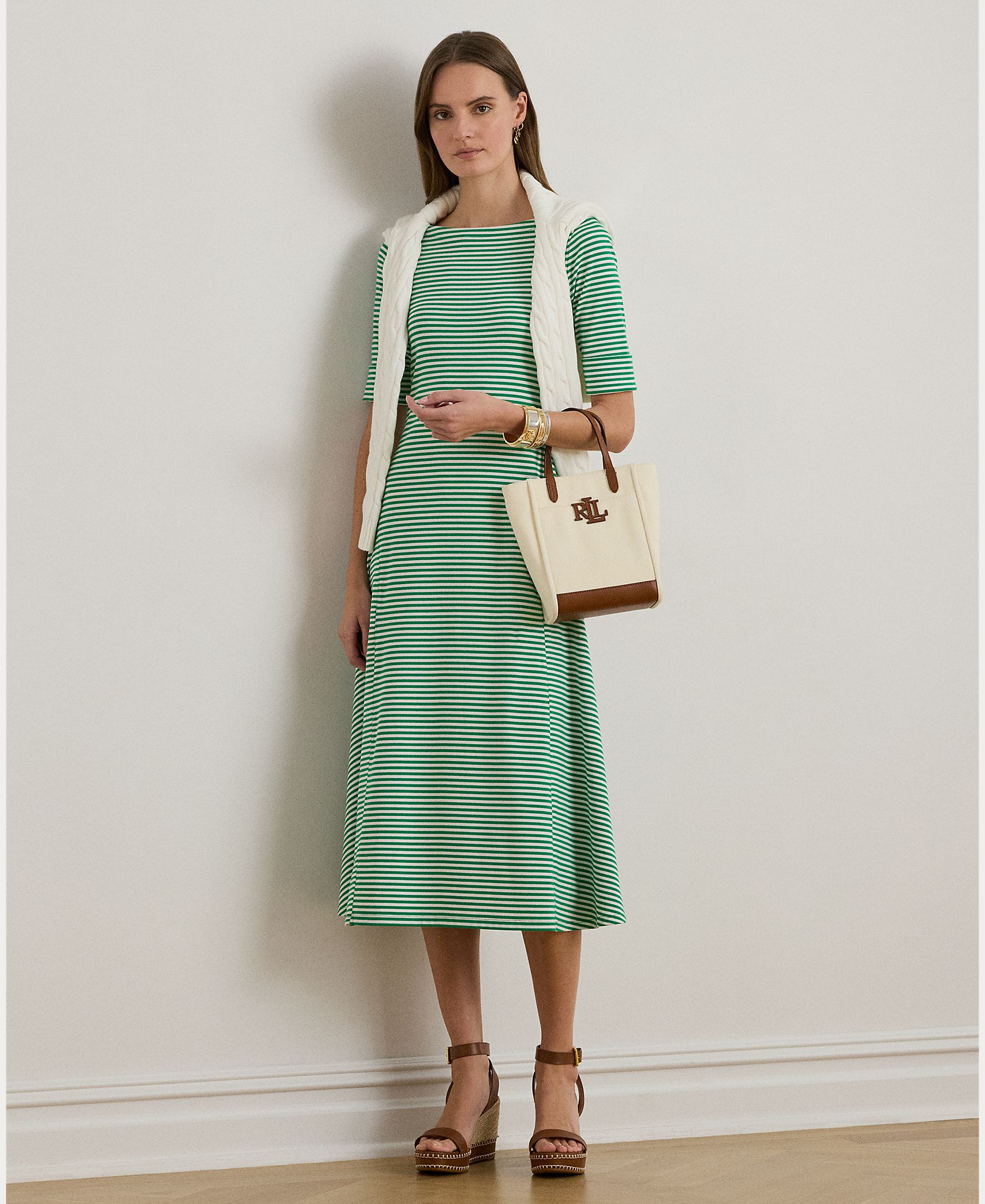 Vestido em Algodão Elástico com Estampado Verde-1