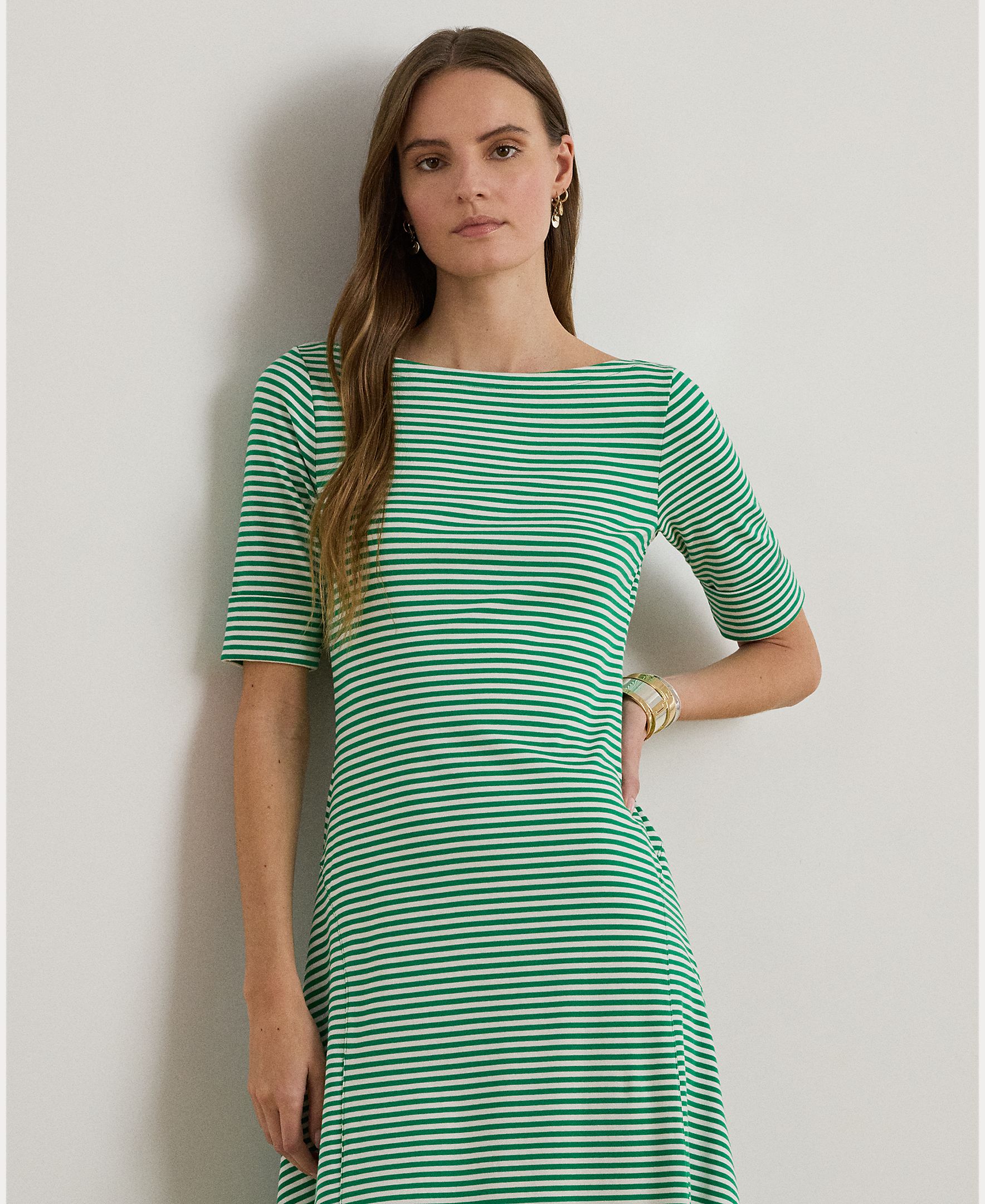 Vestido em Algodão Elástico com Estampado Verde-2