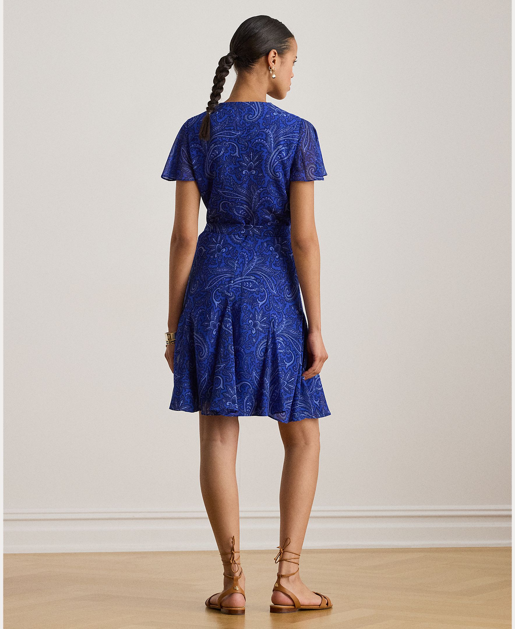 Vestido cruzado com manga curta Azul-índigo-2