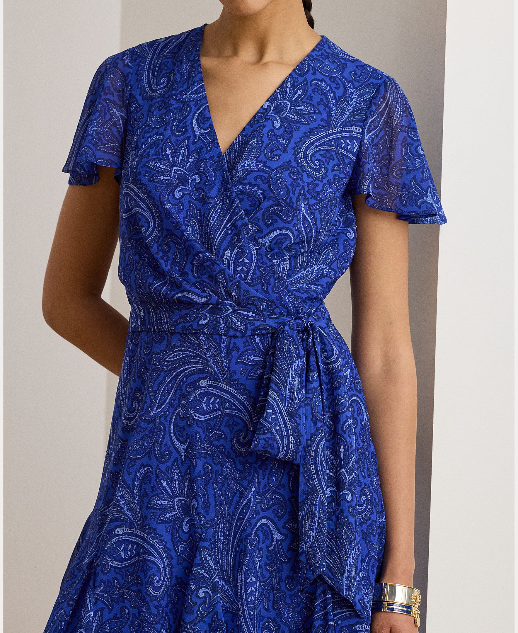 Vestido cruzado com manga curta Azul-índigo-3