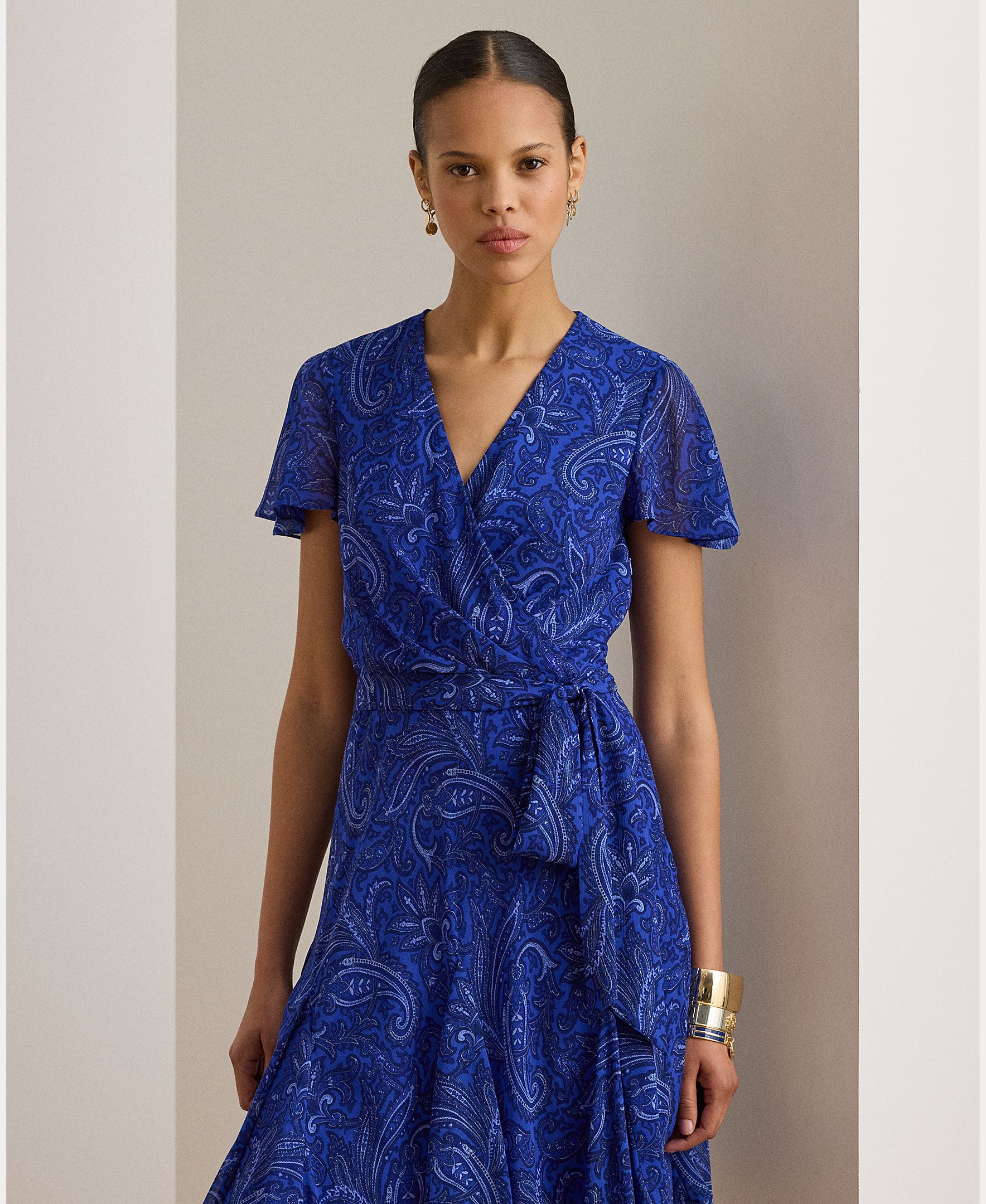Vestido cruzado com manga curta Azul-índigo-4