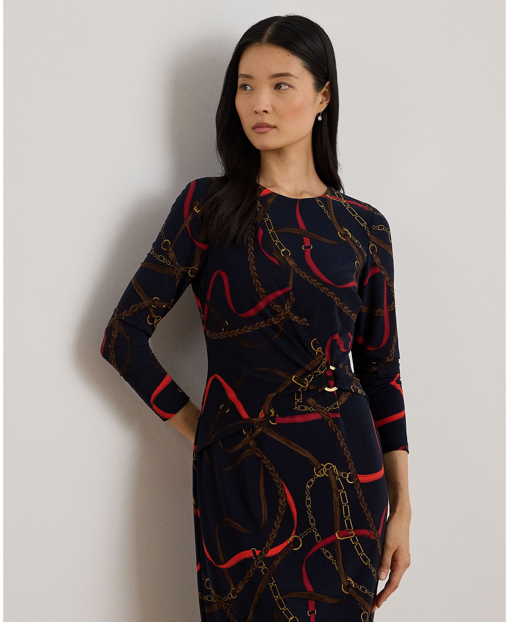Vestido midi de malha estampado Azul-marinho-3