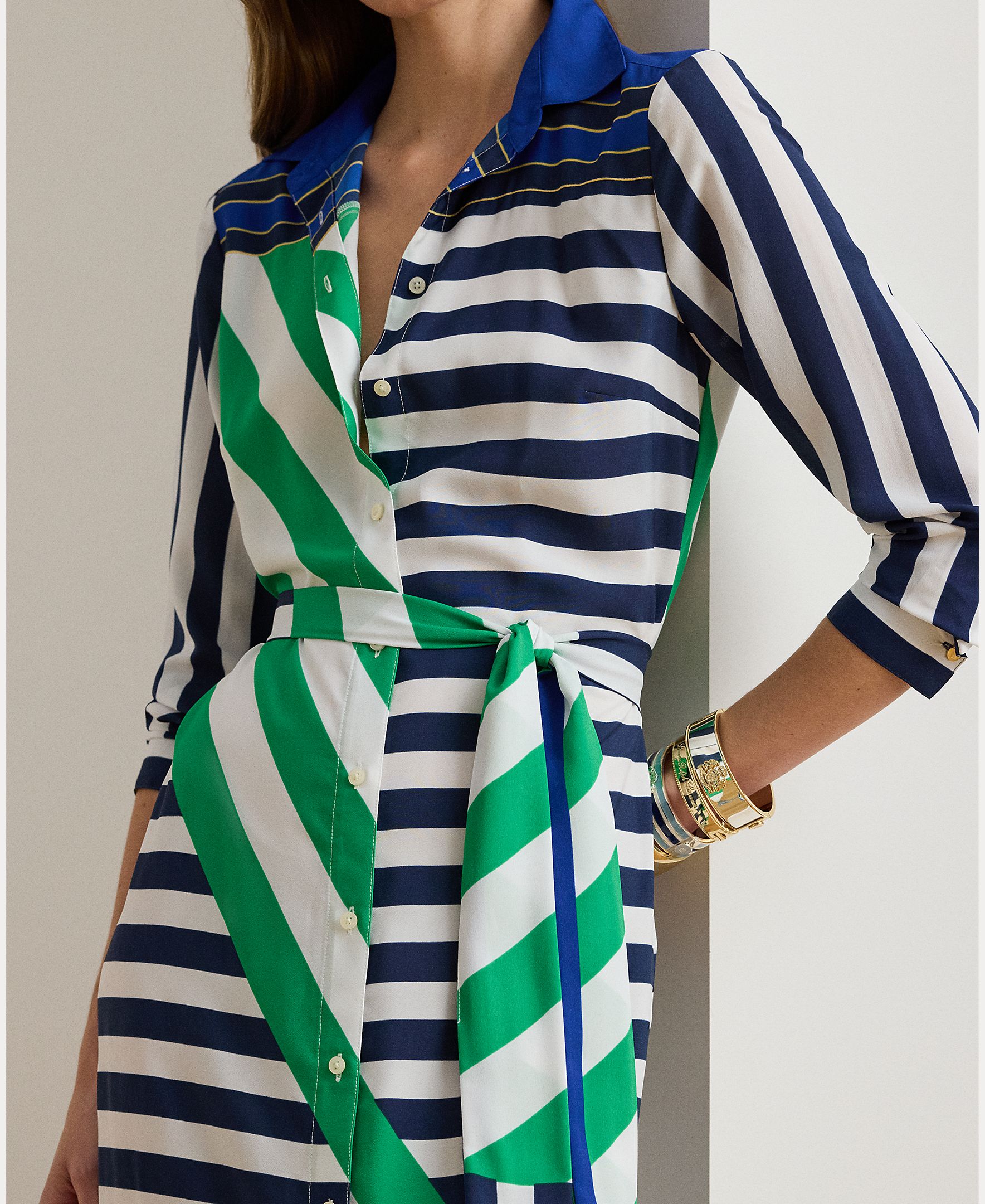 Vestido camiseiro midi com estampado Azul-3