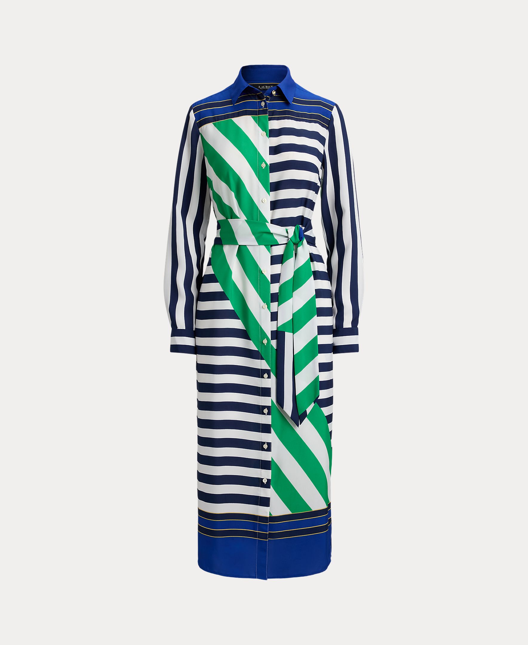 Vestido camiseiro midi com estampado Azul-4