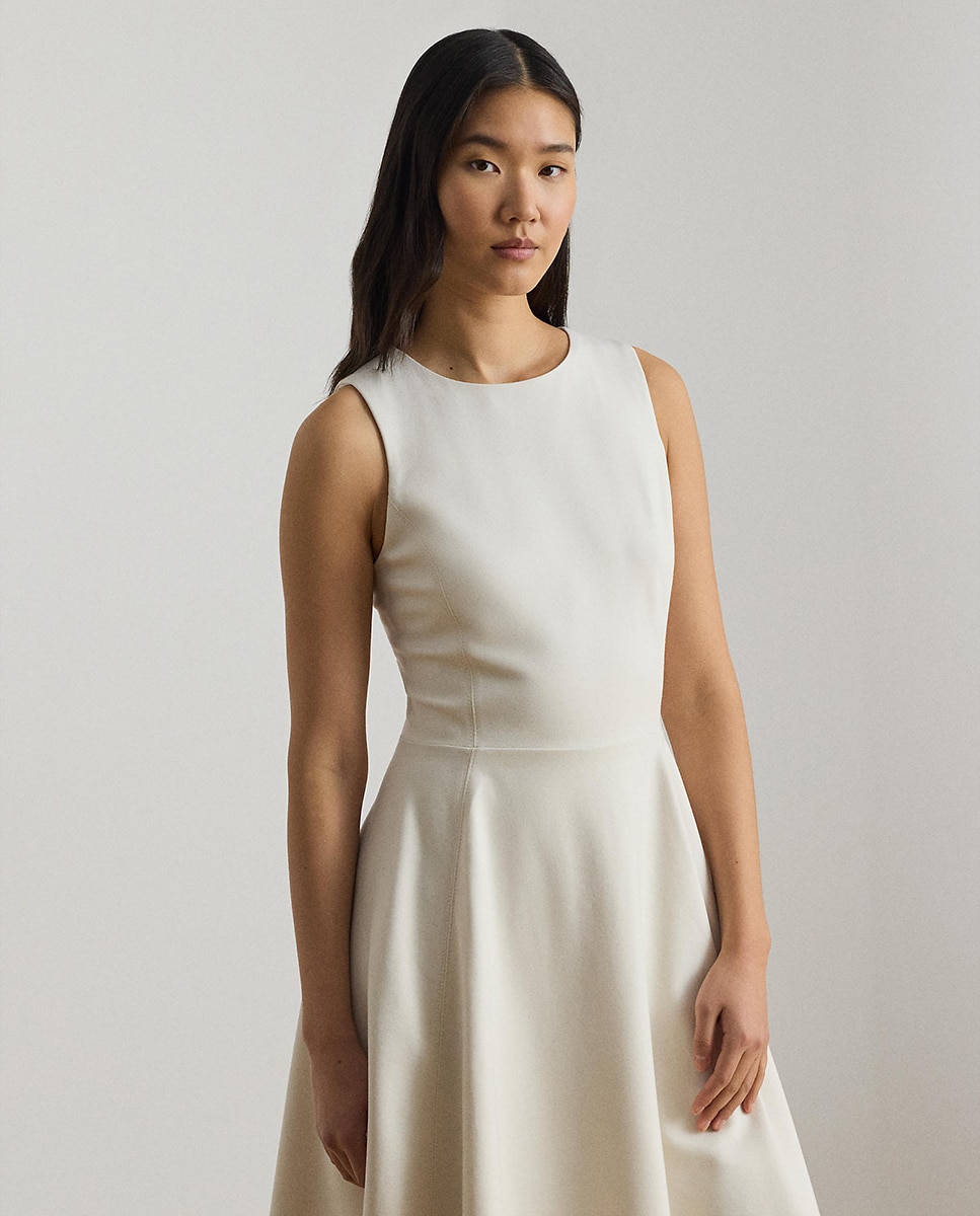 Vestido midi sem mangas Creme-3