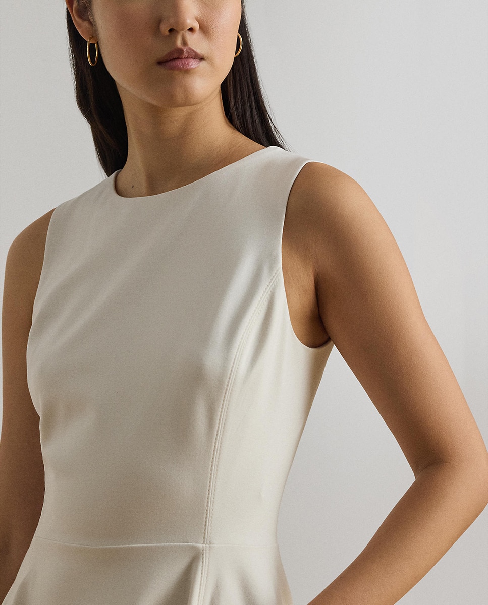 Vestido midi sem mangas Creme-4